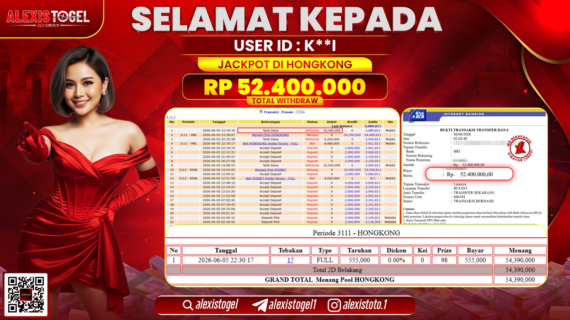 ALEXISTOGEL JACKPOT DI PASARAN HONGKONG RP.52.400.000,- LUNAS