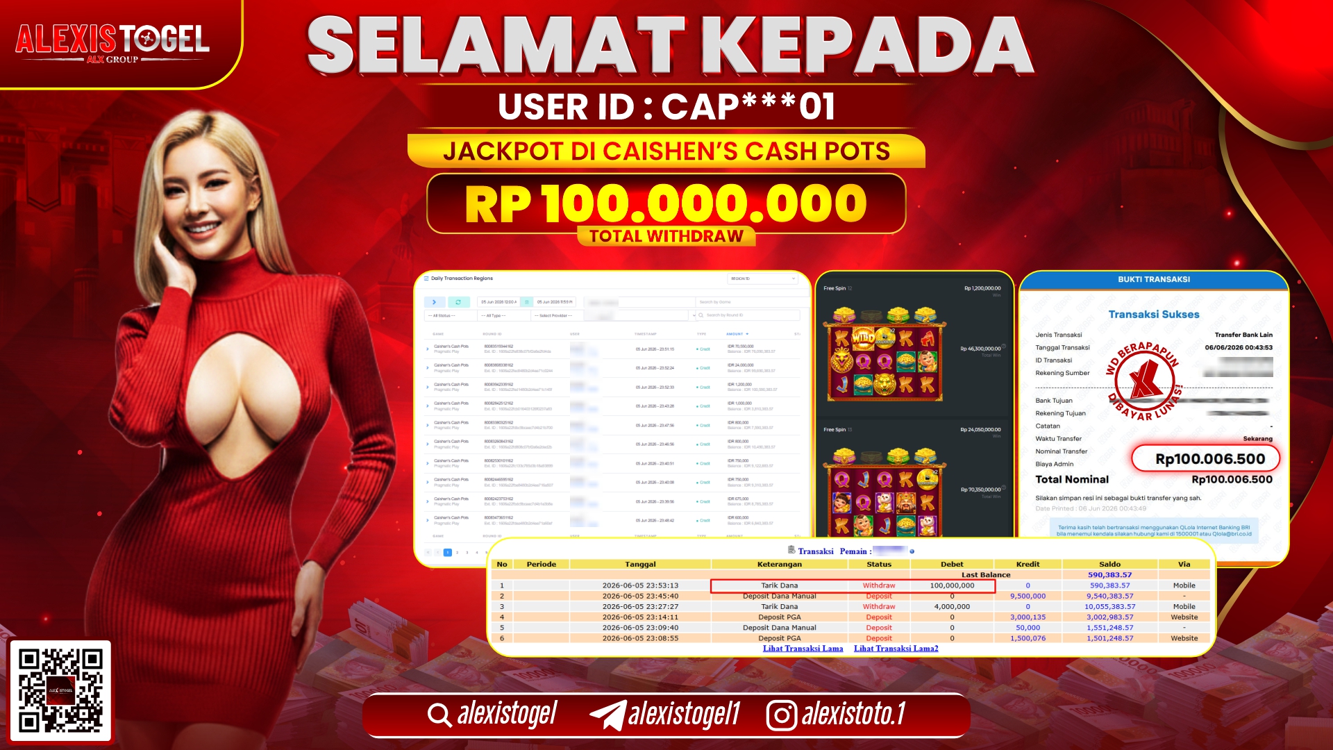 ALEXISTOGEL JACKPOT DI CAISHEN'S CASH POTS RP.100.000.000,- LUNAS