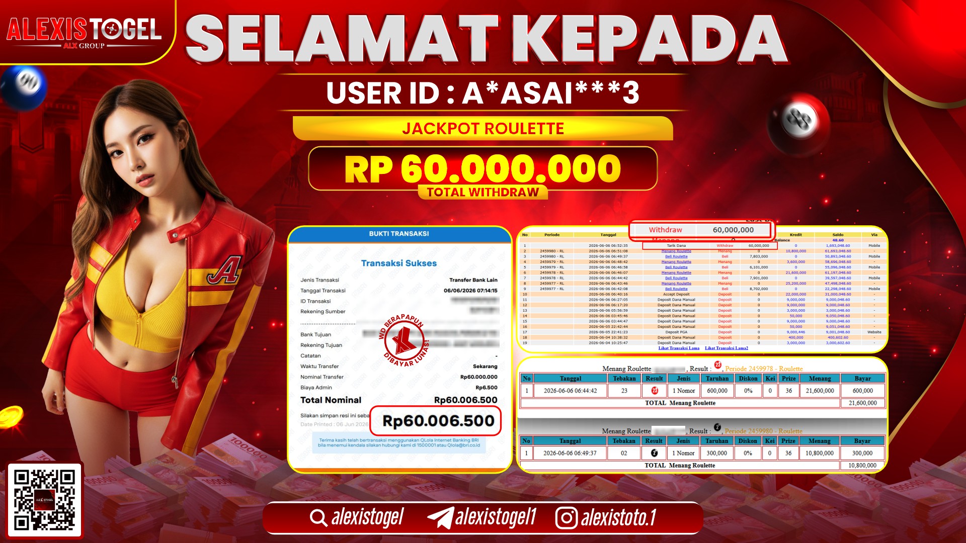ALEXISTOGEL JACKPOT DI ROULETTE RP.60.000.000,- LUNAS