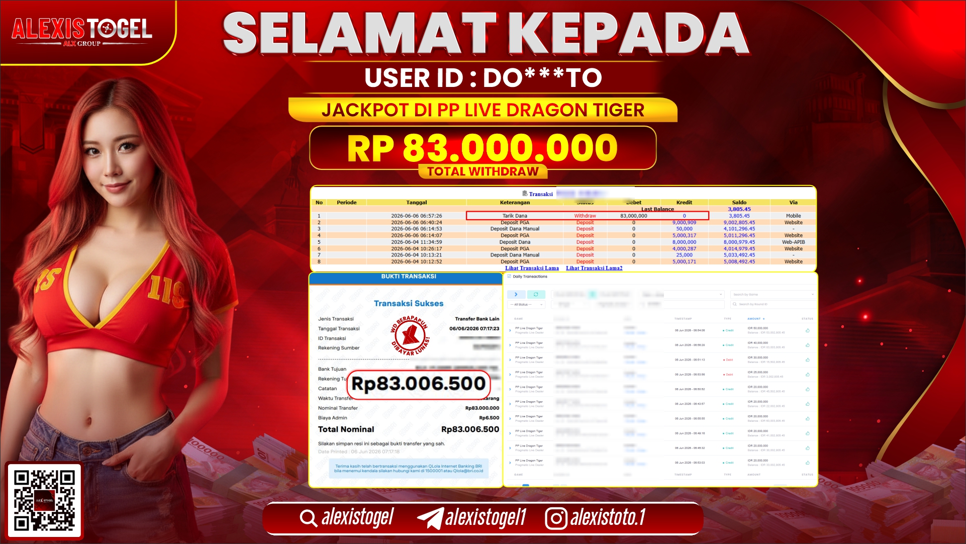 ALEXISTOGEL JACKPOT DI PP LIVE DRAGON TIGER RP.83.000.000,- LUNAS