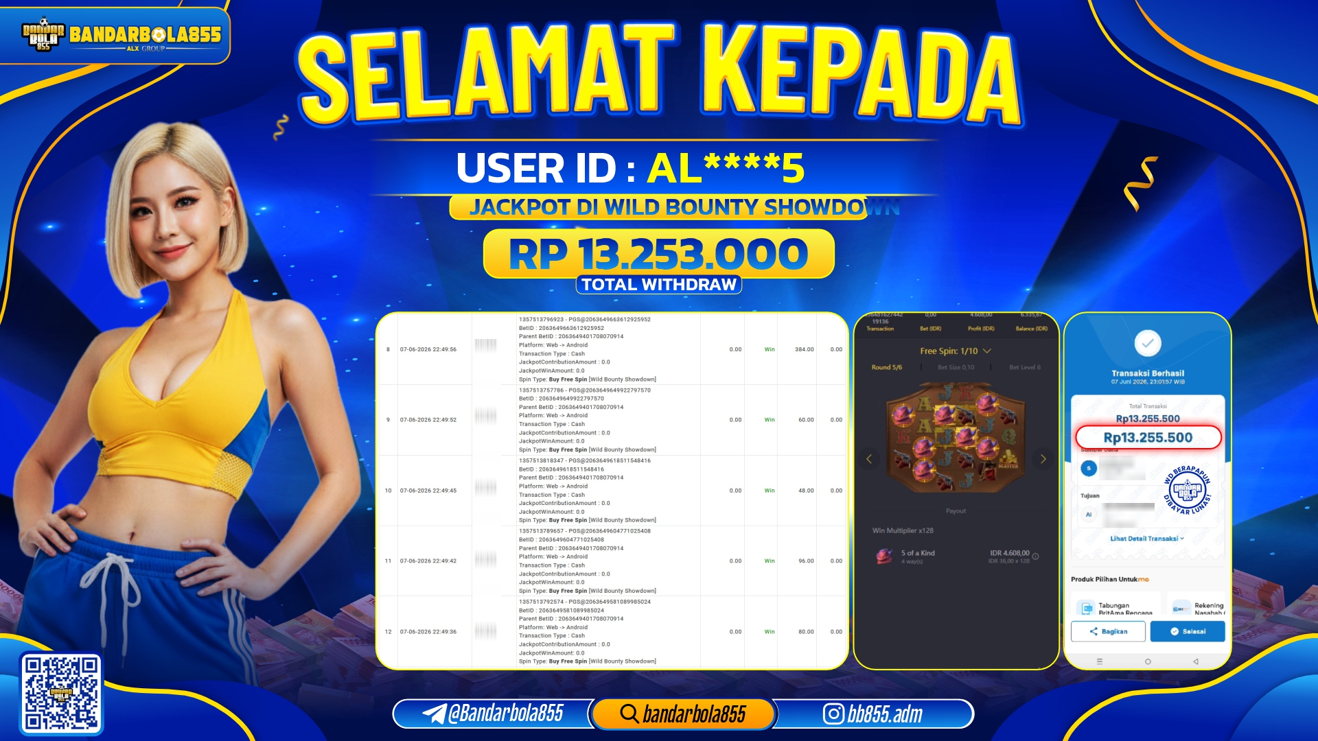 JACKPOT BANDARBOLA855 DI WILD BOUNTY SHOWDOWN Rp13.253.000, - LUNAS🎖