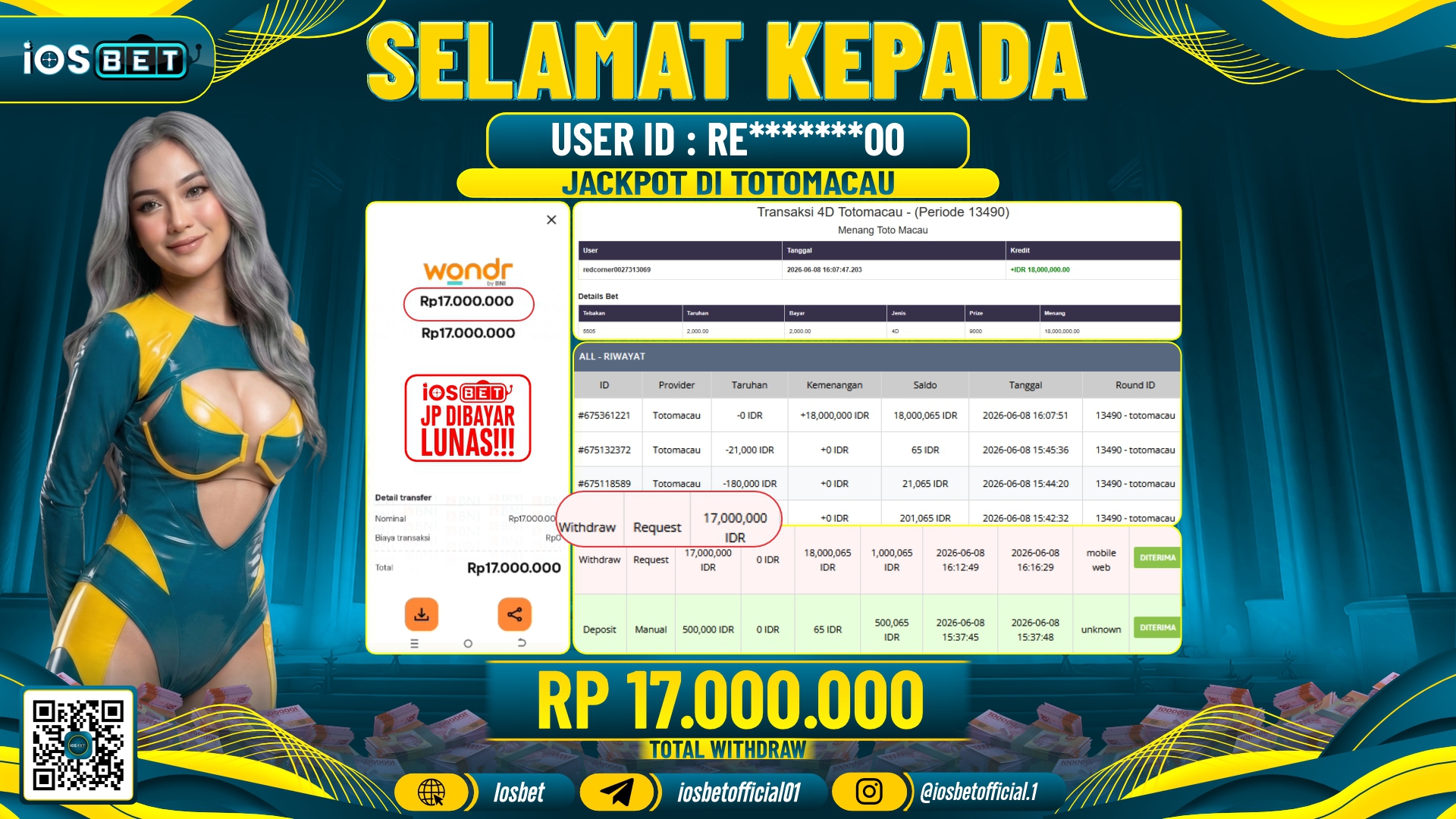 Bukti Pembayaran LUNAS LOTTO GAME GACOR Rp.17.000.000,-