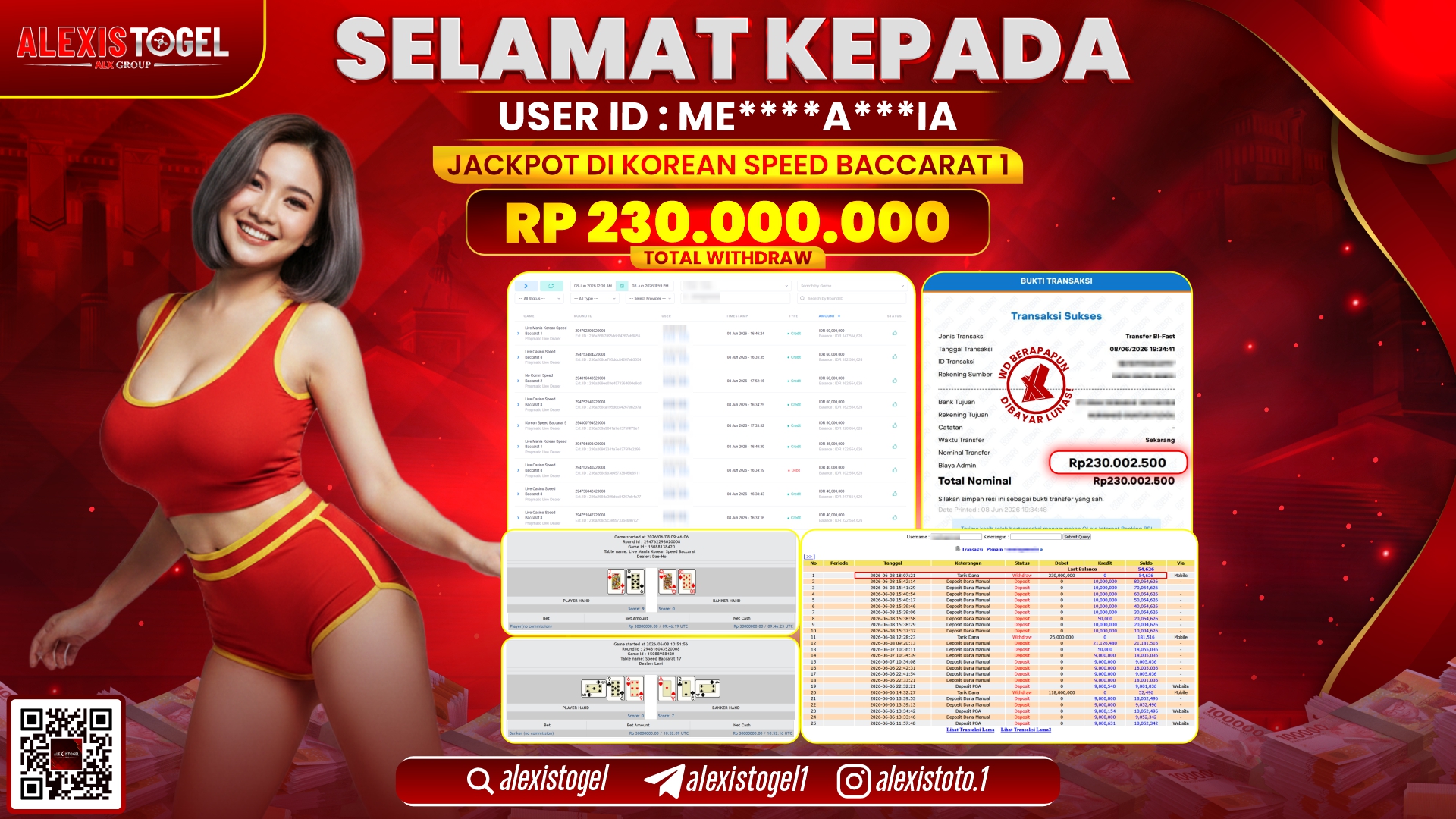 ALEXISTOGEL JACKPOT DI KOREAN SPEED BACCARAT 1 RP.230.000.000,- LUNAS