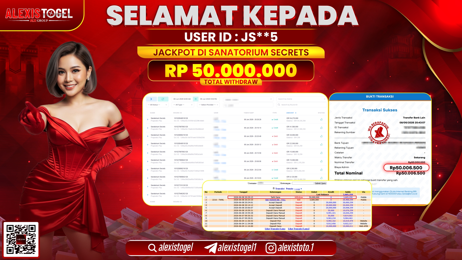 ALEXISTOGEL JACKPOT DI SANATORIUM SECRETS RP.50.000.000,- LUNAS