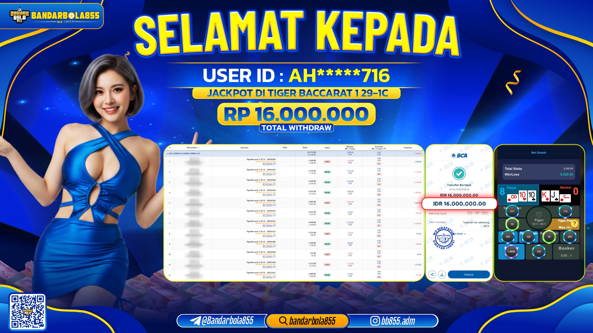 JACKPOT BANDARBOLA855 DI TIGER BACCARAT 1 29-1C Rp16.000.000, - LUNAS🎖
