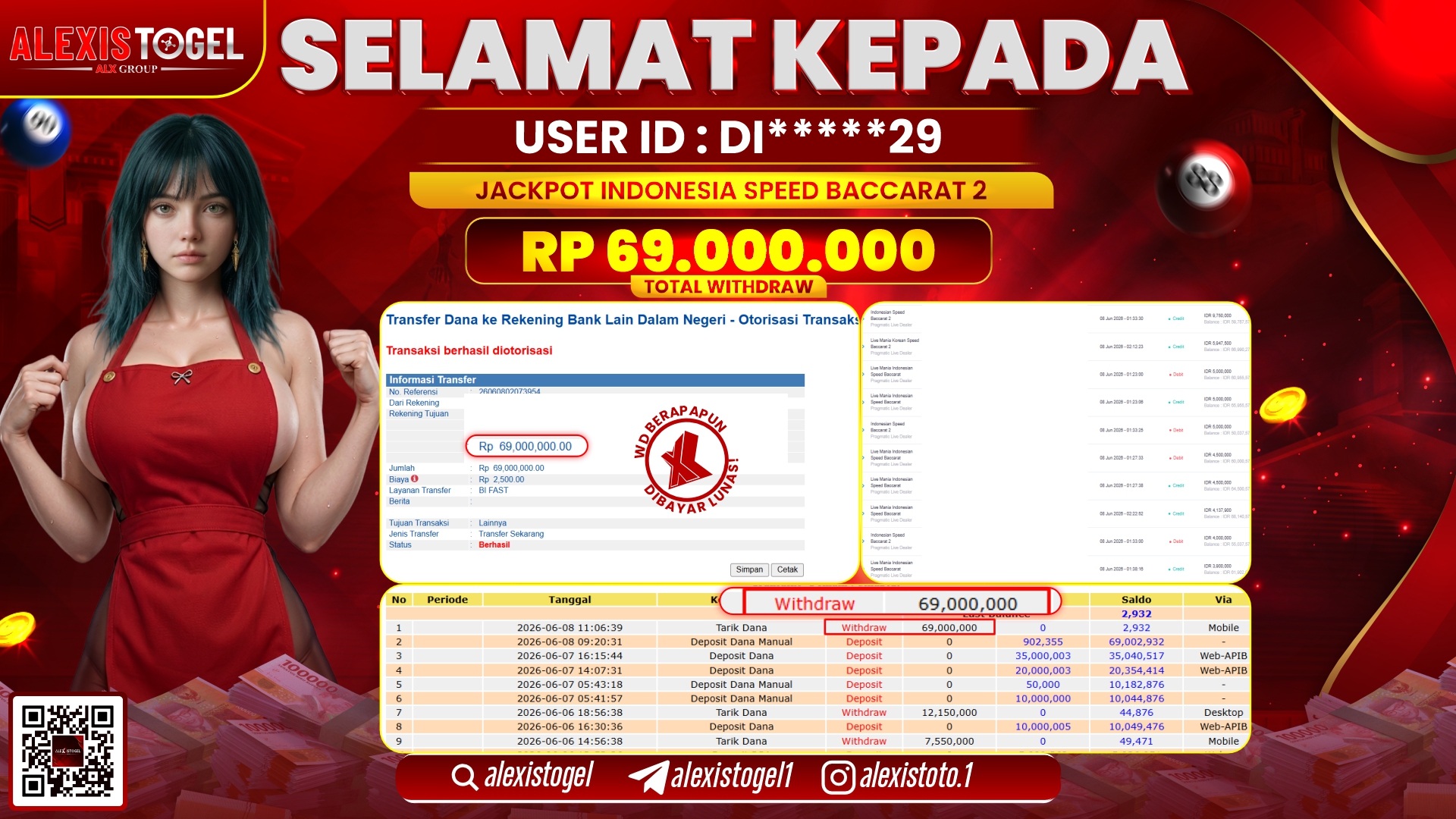 ALEXISTOGEL JACKPOT DI INDONESIA SPEED BACCARAT 2 RP.69.000.000,- LUNAS