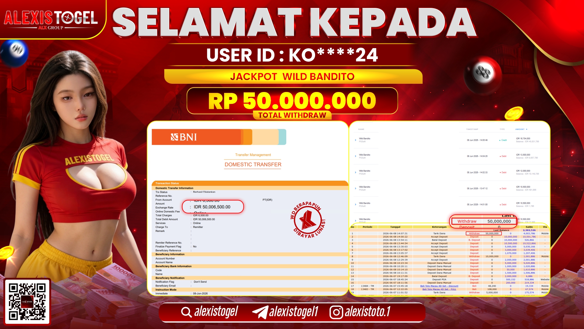 ALEXISTOGEL JACKPOT DI WILD BANDITO RP.50.000.000,- LUNAS
