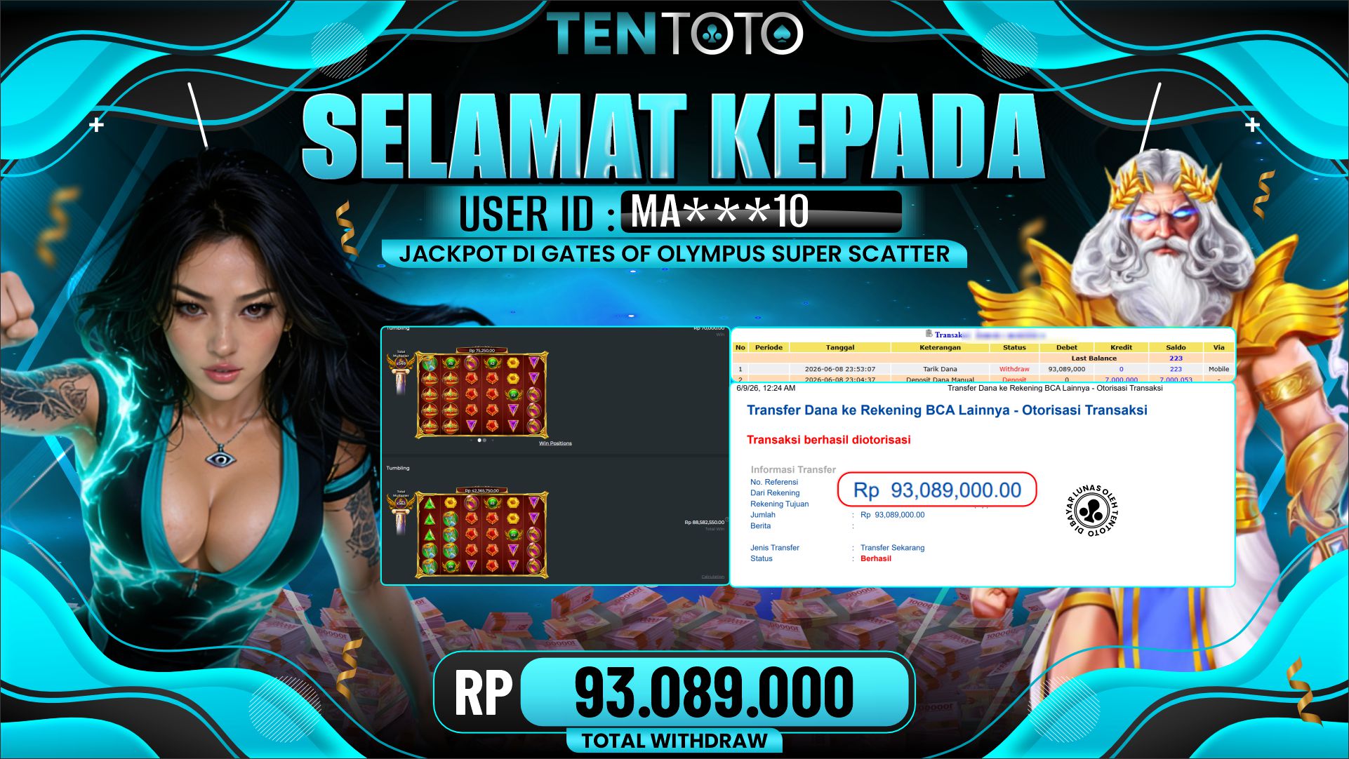 TENTOTO Gates Of Olympus Super Scatter Rp. 93.089.000,- LUNAS