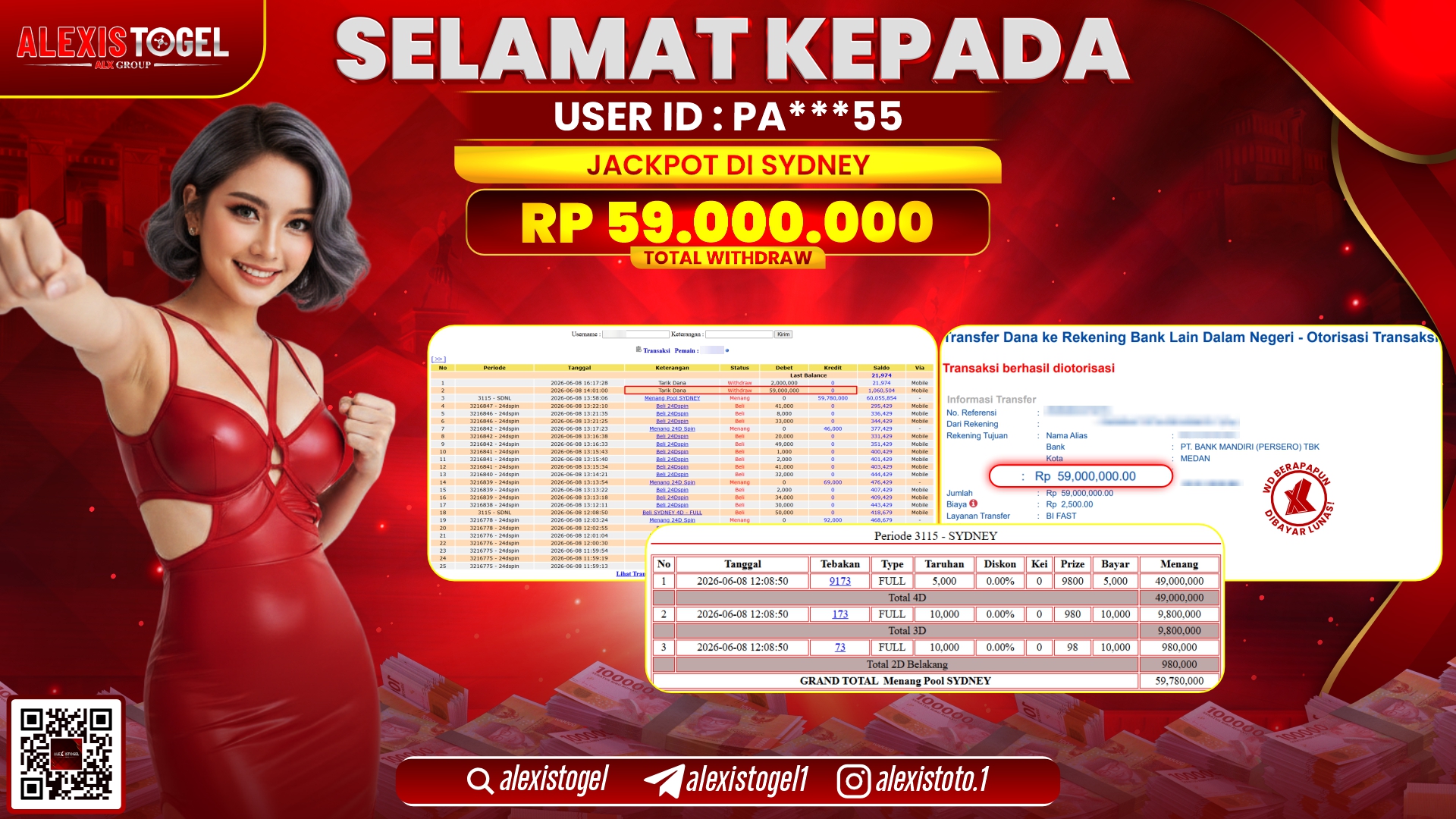 ALEXISTOGEL JACKPOT DI SYDNEY LOTTO RP.59.000.000,- LUNAS