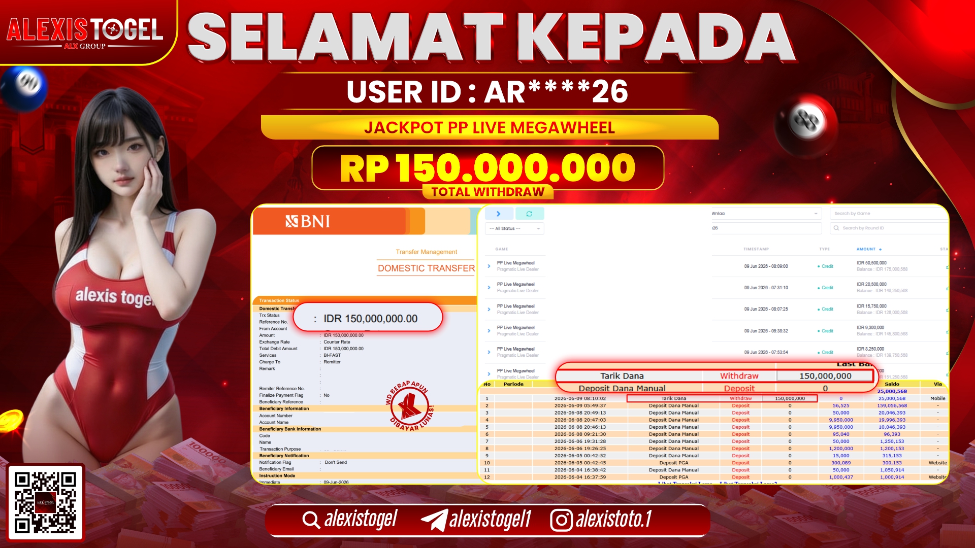 ALEXISTOGEL JACKPOT DI PP LIVE MEGAWHEEL RP.150.000.000,- LUNAS