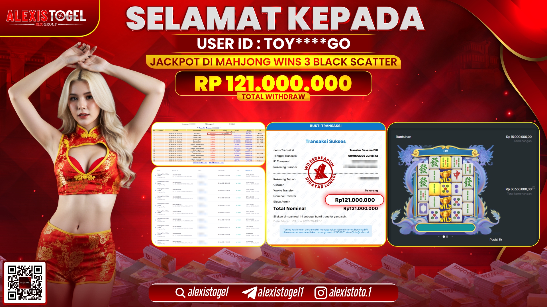 ALEXISTOGEL JACKPOT DI MAHJONG WINS 3 BLACK SCATTER RP.121.000.000,- LUNAS