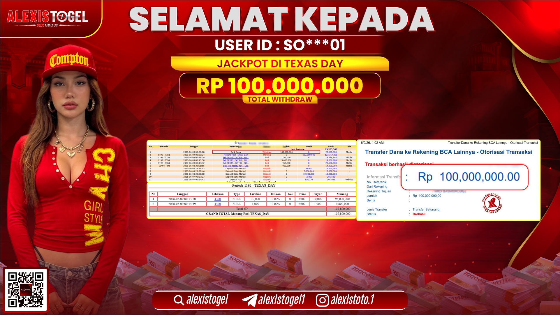 ALEXISTOGEL JACKPOT DI TEXAS DAY RP.100.000.000,- LUNAS