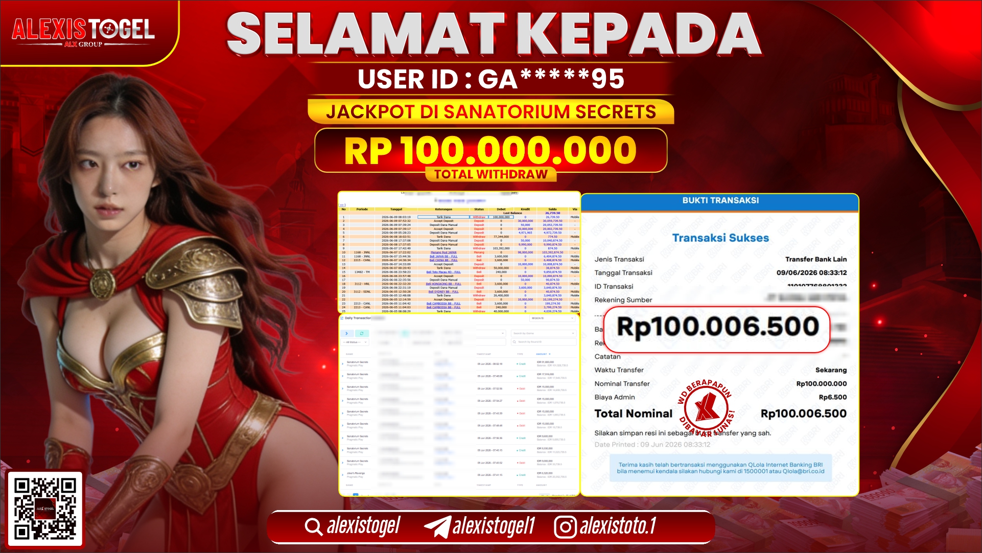 ALEXISTOGEL JACKPOT DI SANATORIUM SECRETS RP.100.000.000,- LUNAS