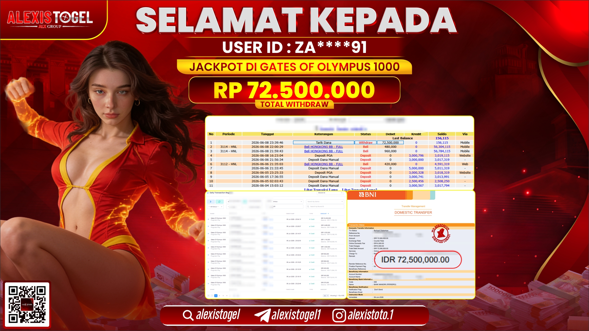 ALEXISTOGEL JACKPOT DI GATES OF OLMYPUS 1000 RP.72.500.000,- LUNAS