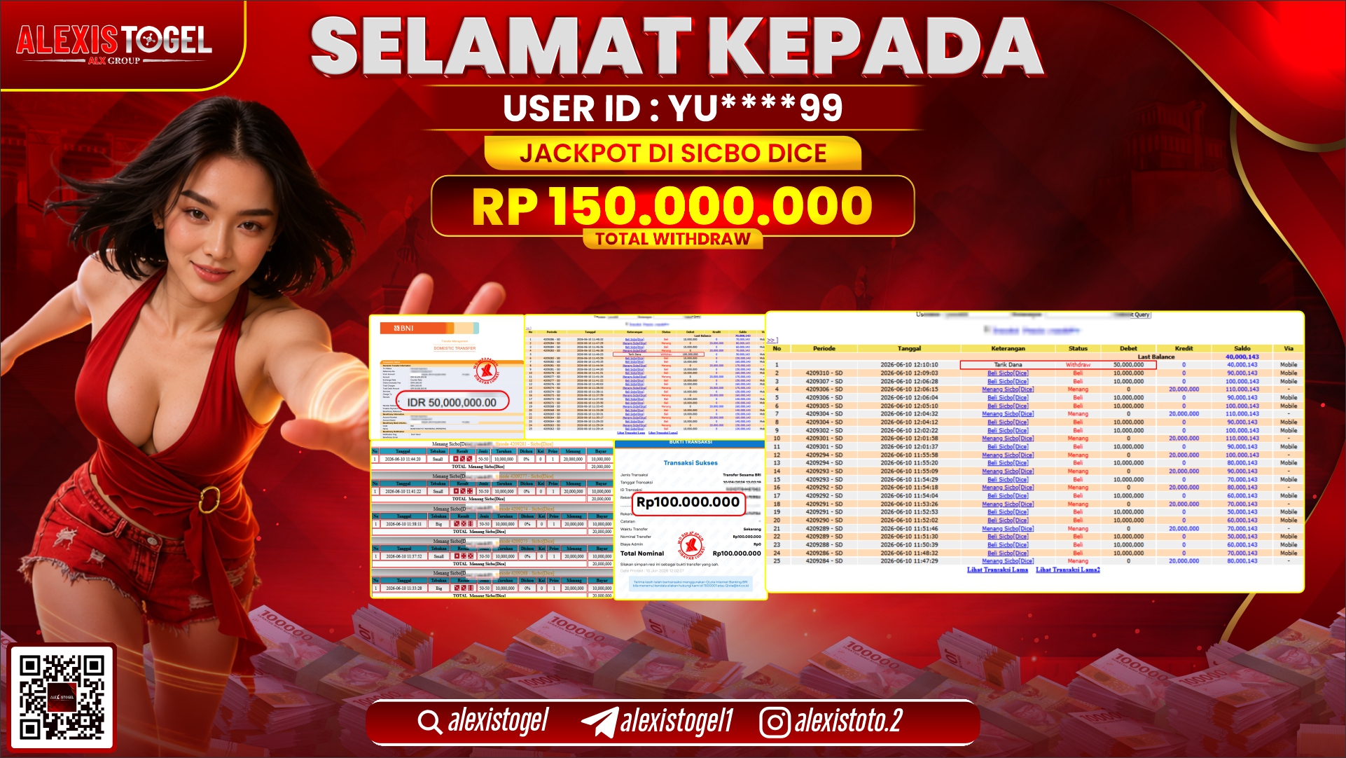 ALEXISTOGEL JACKPOT DI SICBO DICE RP.150.000.000,- LUNAS