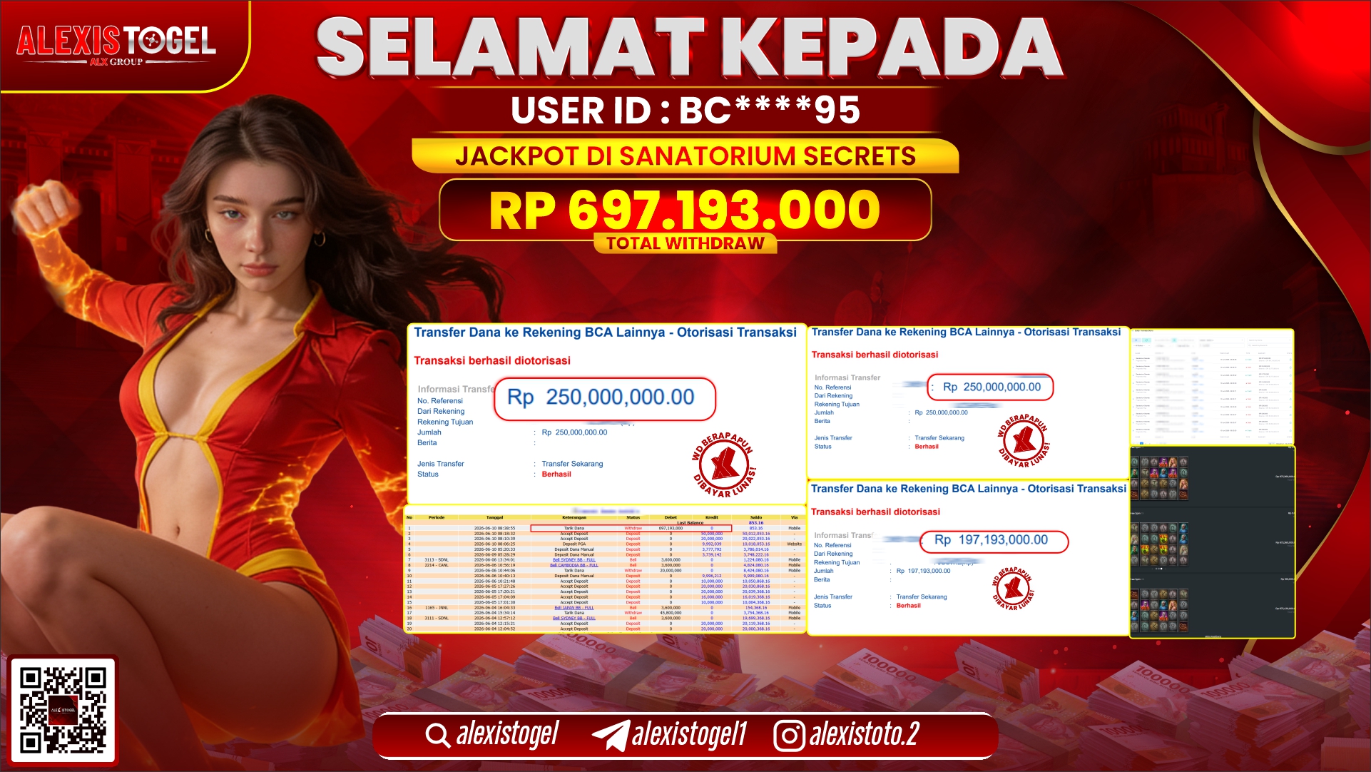 ALEXISTOGEL JACKPOT DI SANATORIUM SECRETS RP.697.193.000,- LUNAS
