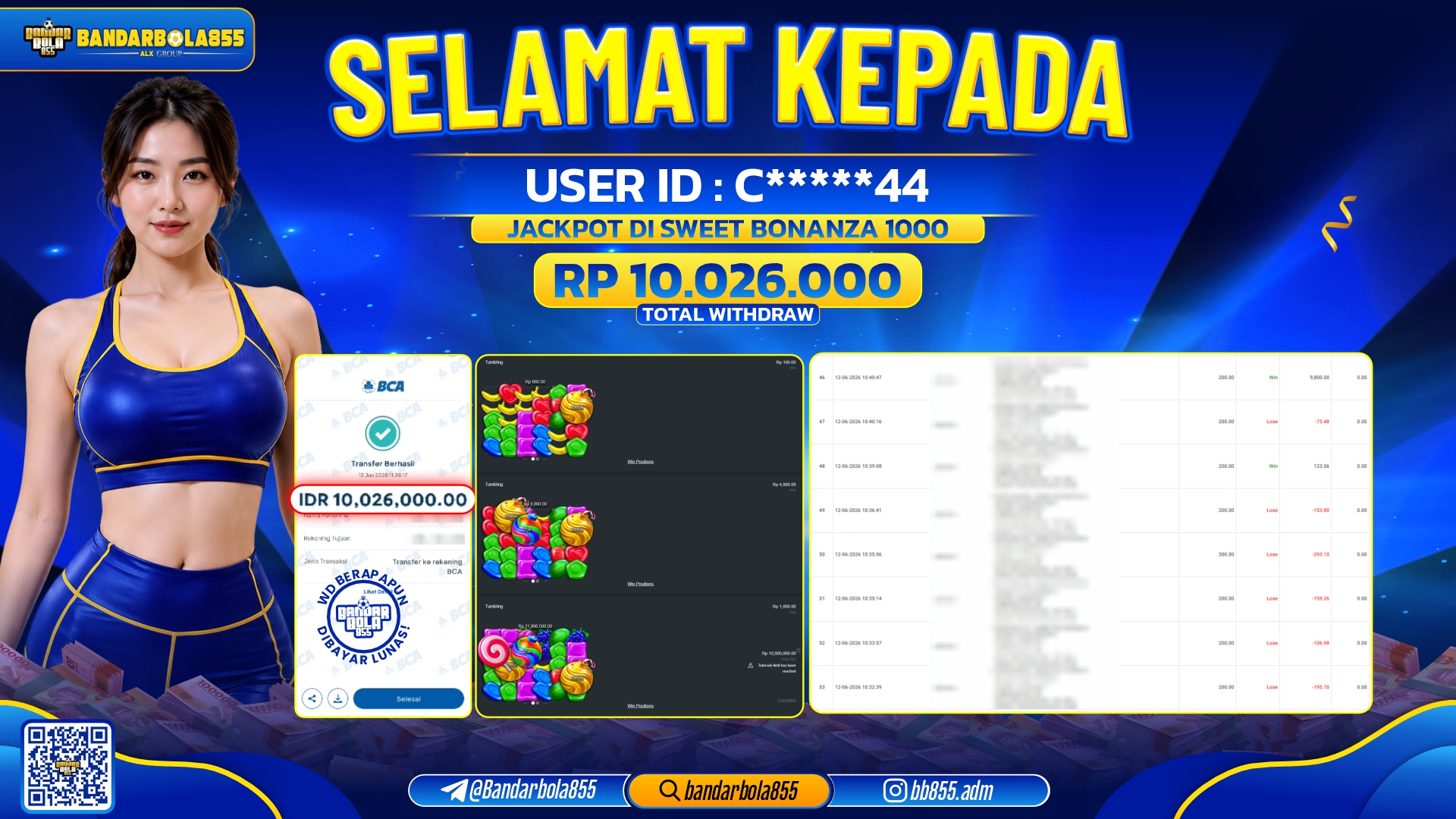 JACKPOT BANDARBOLA855 DI SWEET BONANZA 1000 Rp10.026.000, - LUNAS🎖