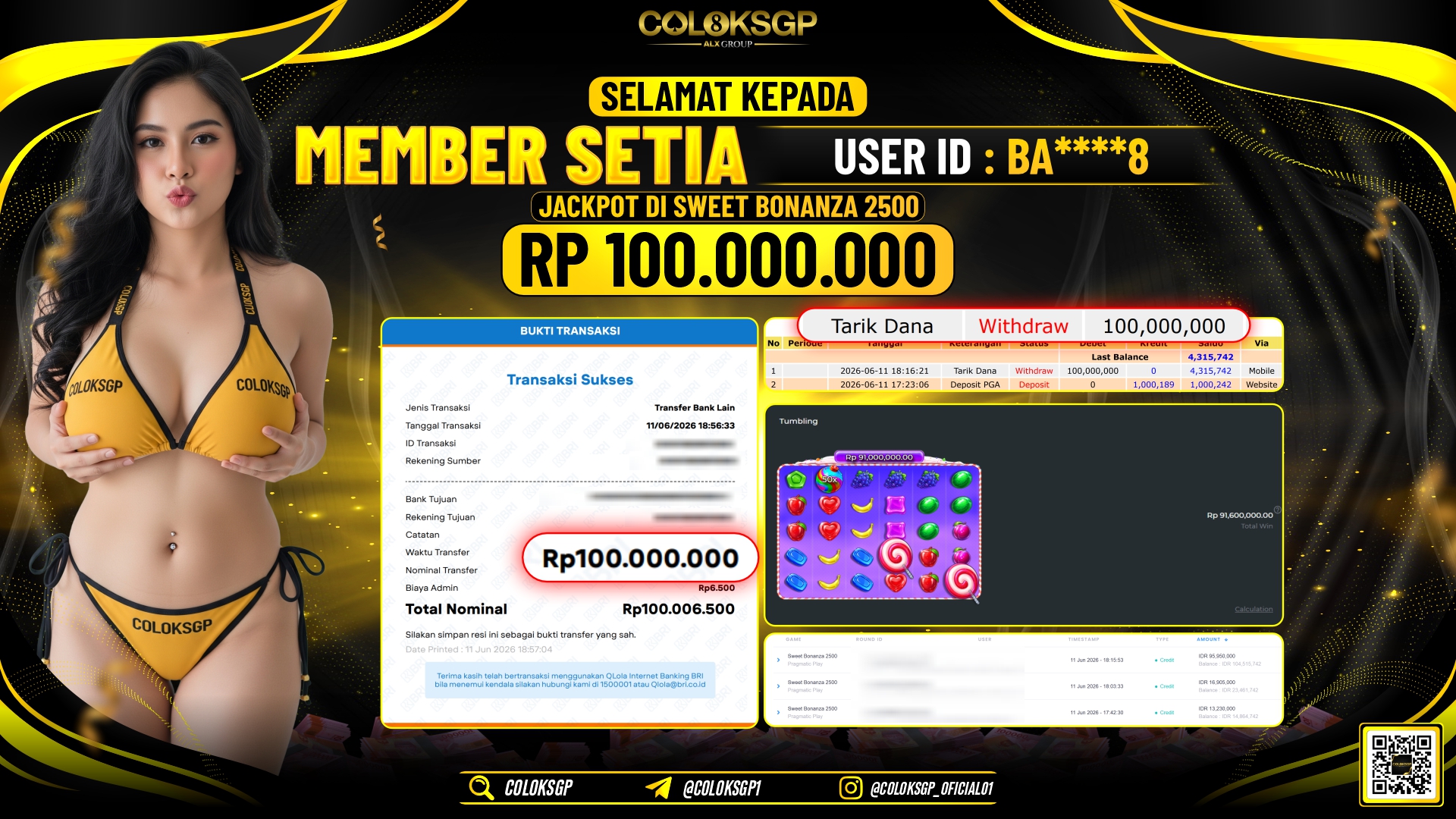 COLOKSGP JACKPOT PRAGMATIC PLAY - SWEET BONANZA 2500