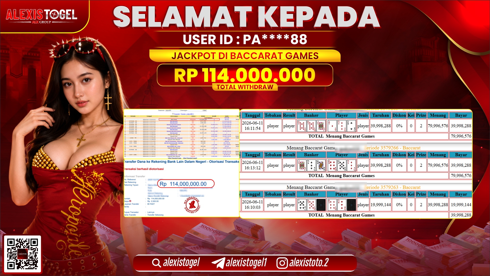 ALEXISTOGEL JACKPOT DI BACCARAT GAMES RP.114.000.000,- LUNAS