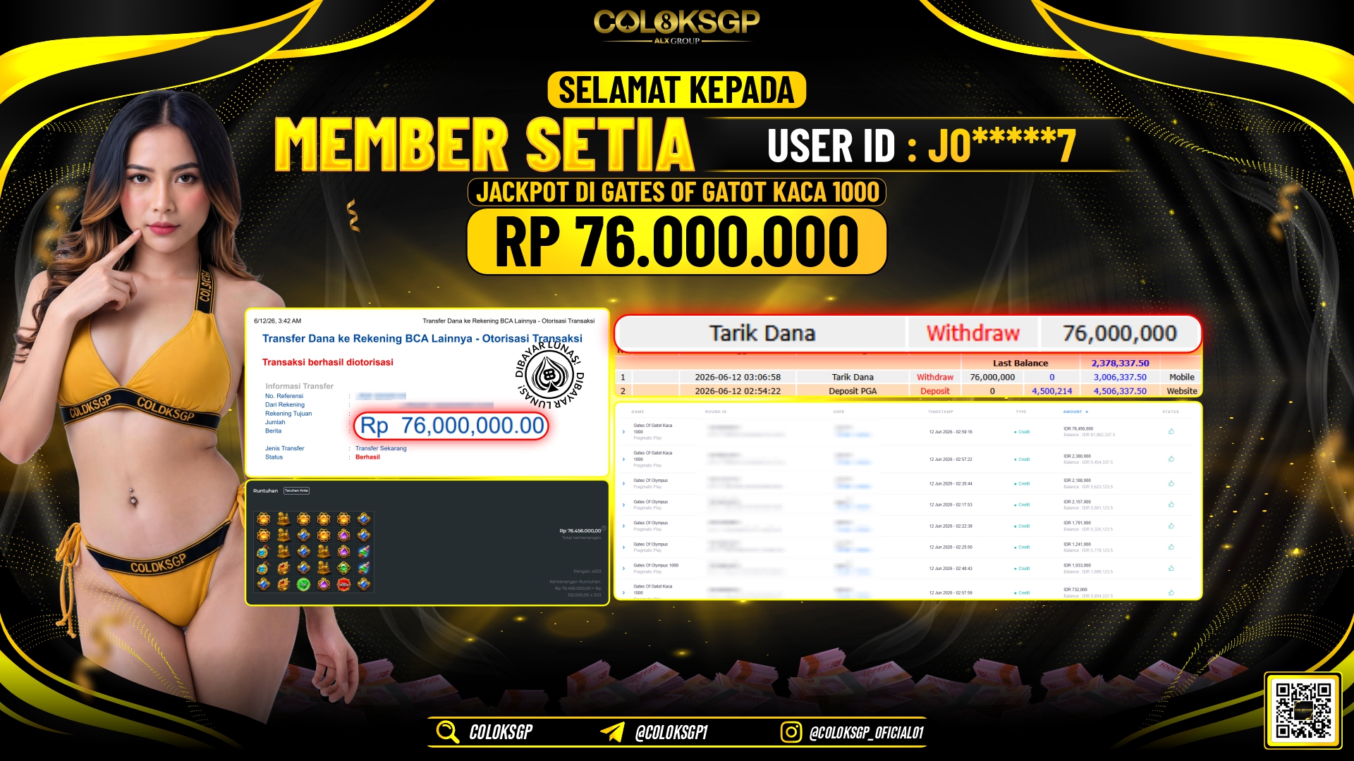 COLOKSGP JACKPOT PRAGMATIC PLAY - GATES OF GATOT KACA 1000 RP76.000.000,- LUNAS