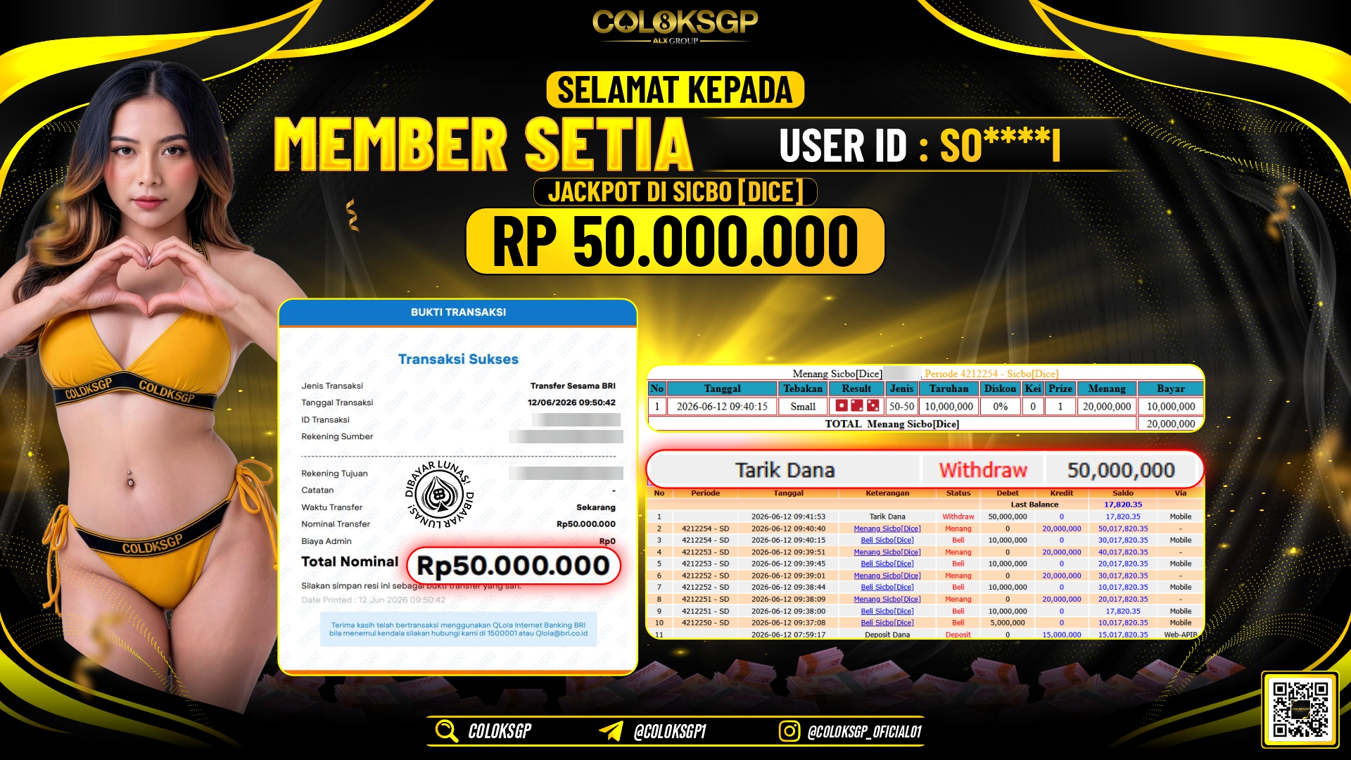 COLOKSGP JACKPOT IDNLIVE - SICBO [ DICE ]