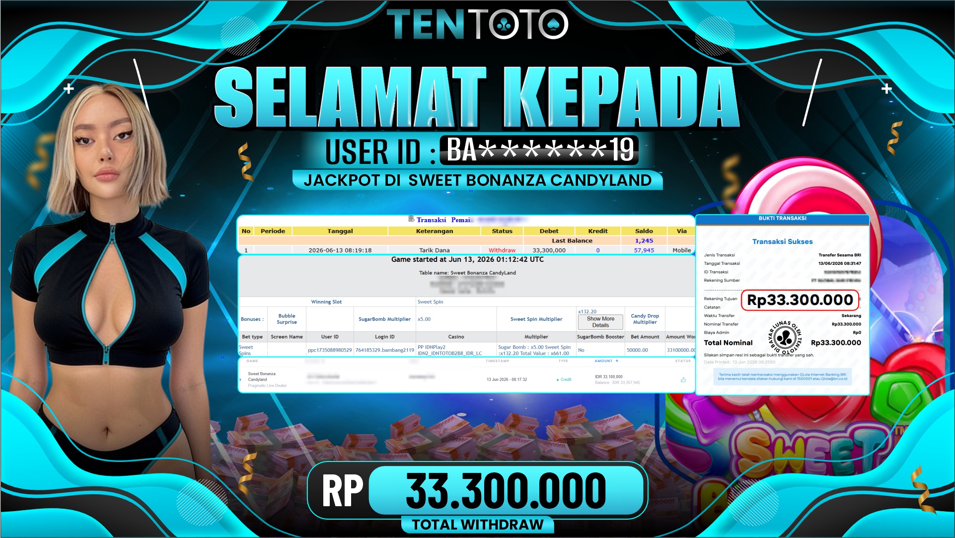 TENTOTO Sweet Bonanza Candyland Rp. 33.300.000,- LUNAS
