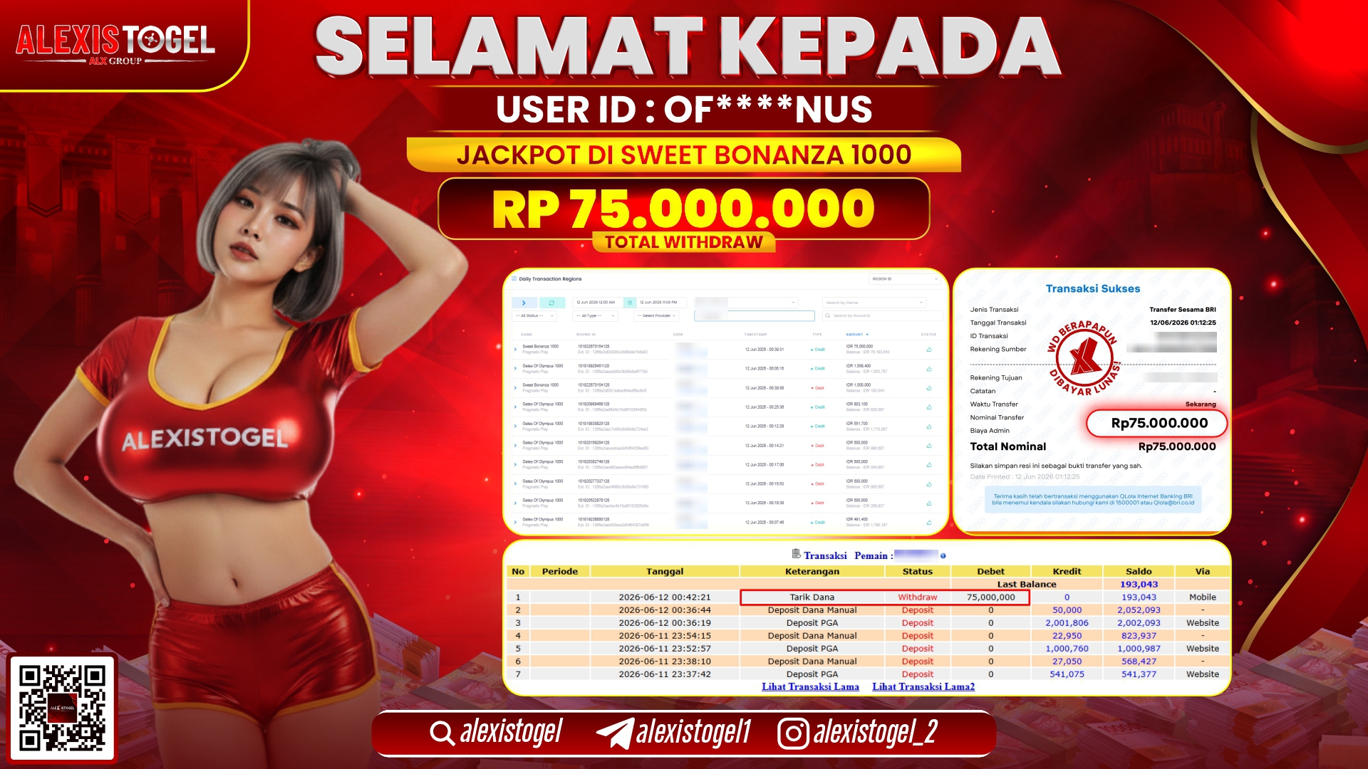 ALEXISTOGEL JACKPOT DI SWEET BONANZA 1000 RP.75.000.000,- LUNAS