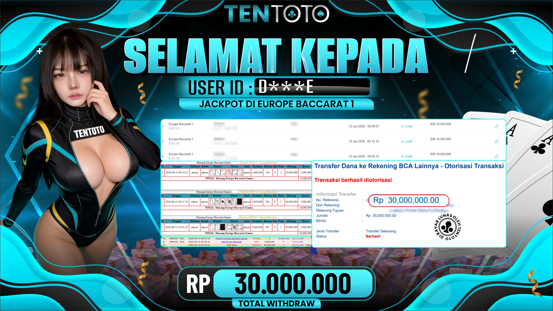 TENTOTO Europe Baccarat 1 Rp. 30.000.000,- LUNAS