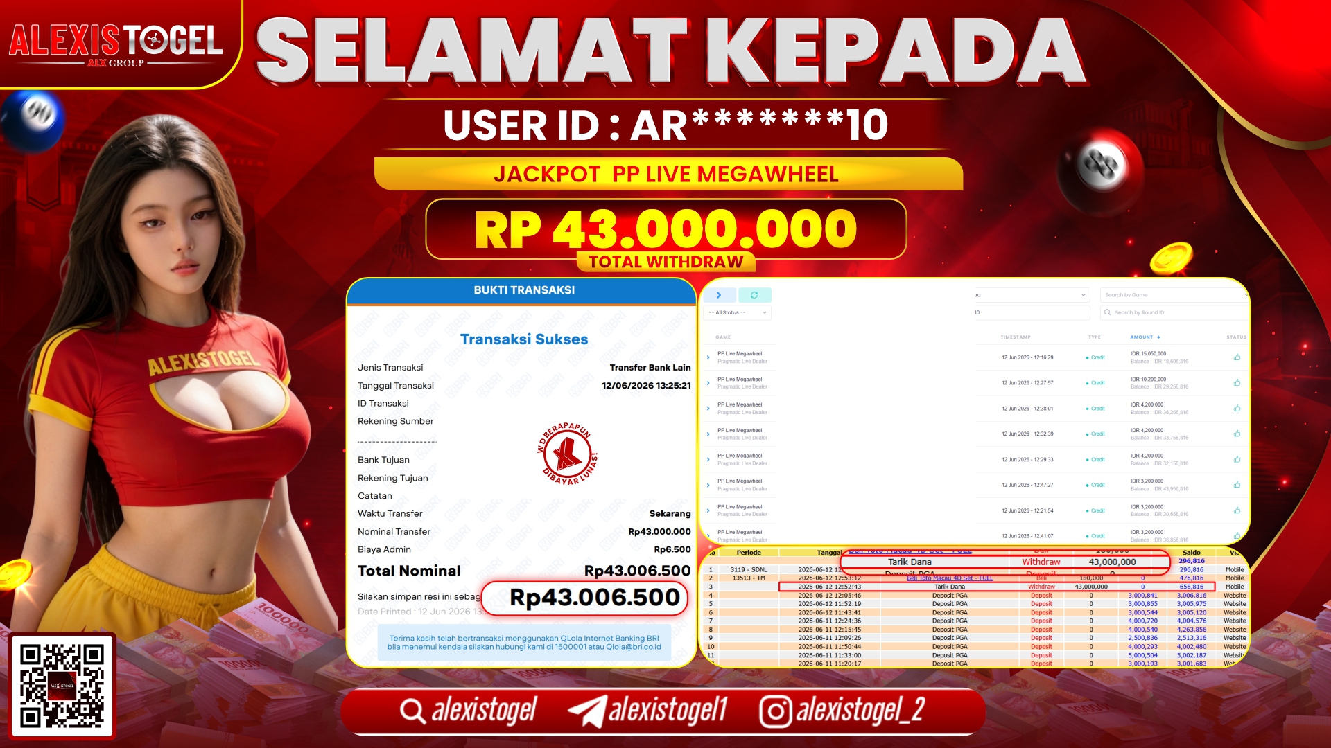 ALEXISTOGEL JACKPOT DI PP LIVE MEGAWHEEL RP.43.000.000,- LUNAS