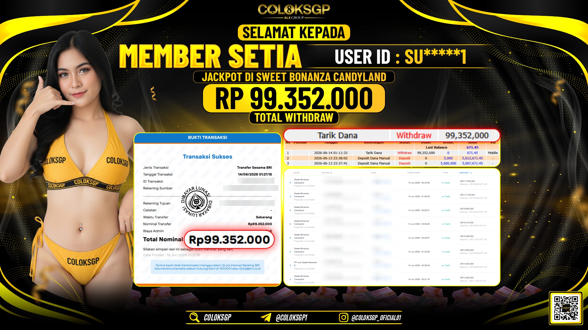 COLOKSGP JACKPOT PRAGMATIC LIVE DEALER - SWEET BONANZA CANDYLAND RP99.352.000,- LUNAS