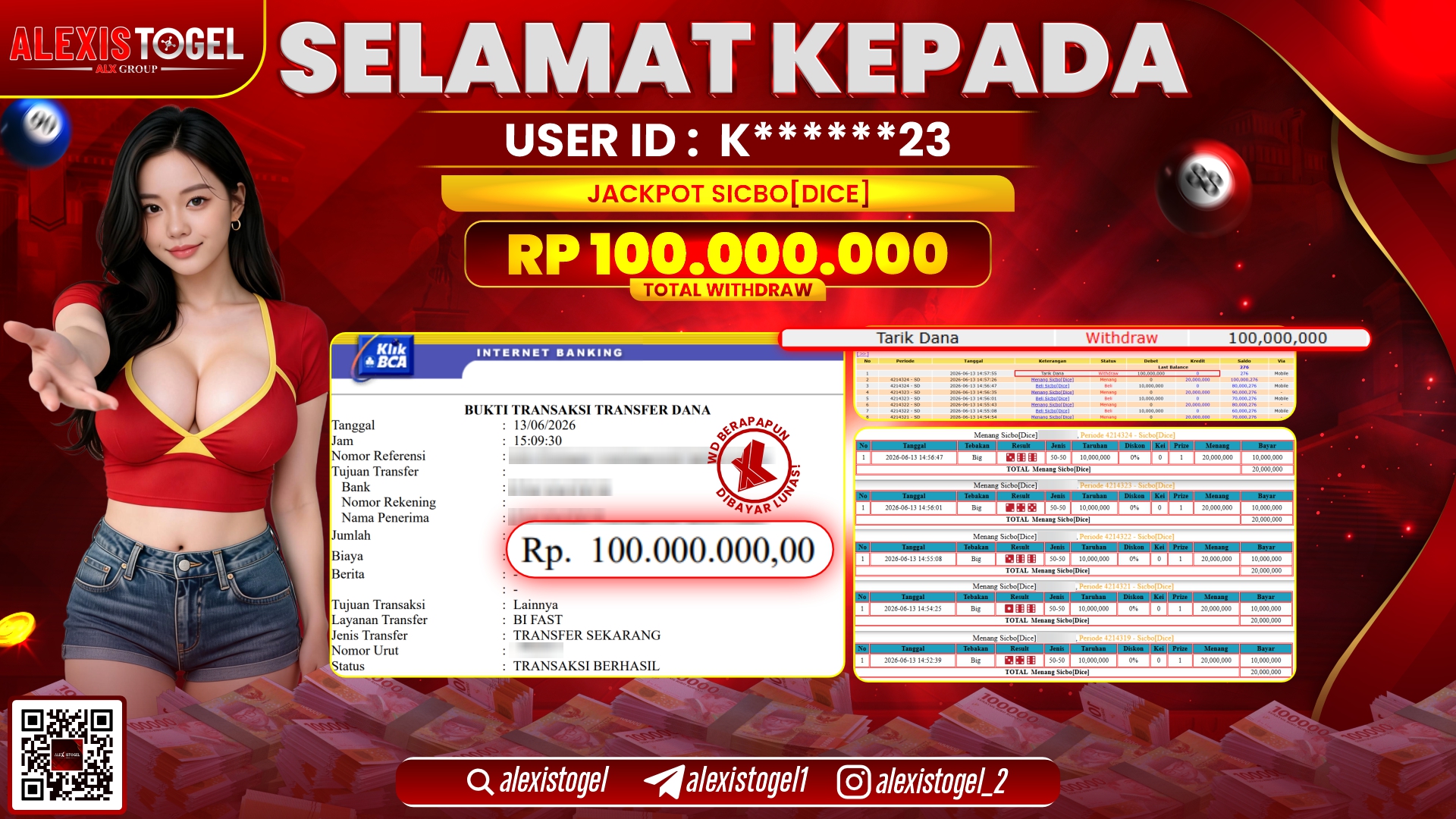 ALEXISTOGEL JACKPOT DI SICBO DICE RP.100.000.000,- LUNAS