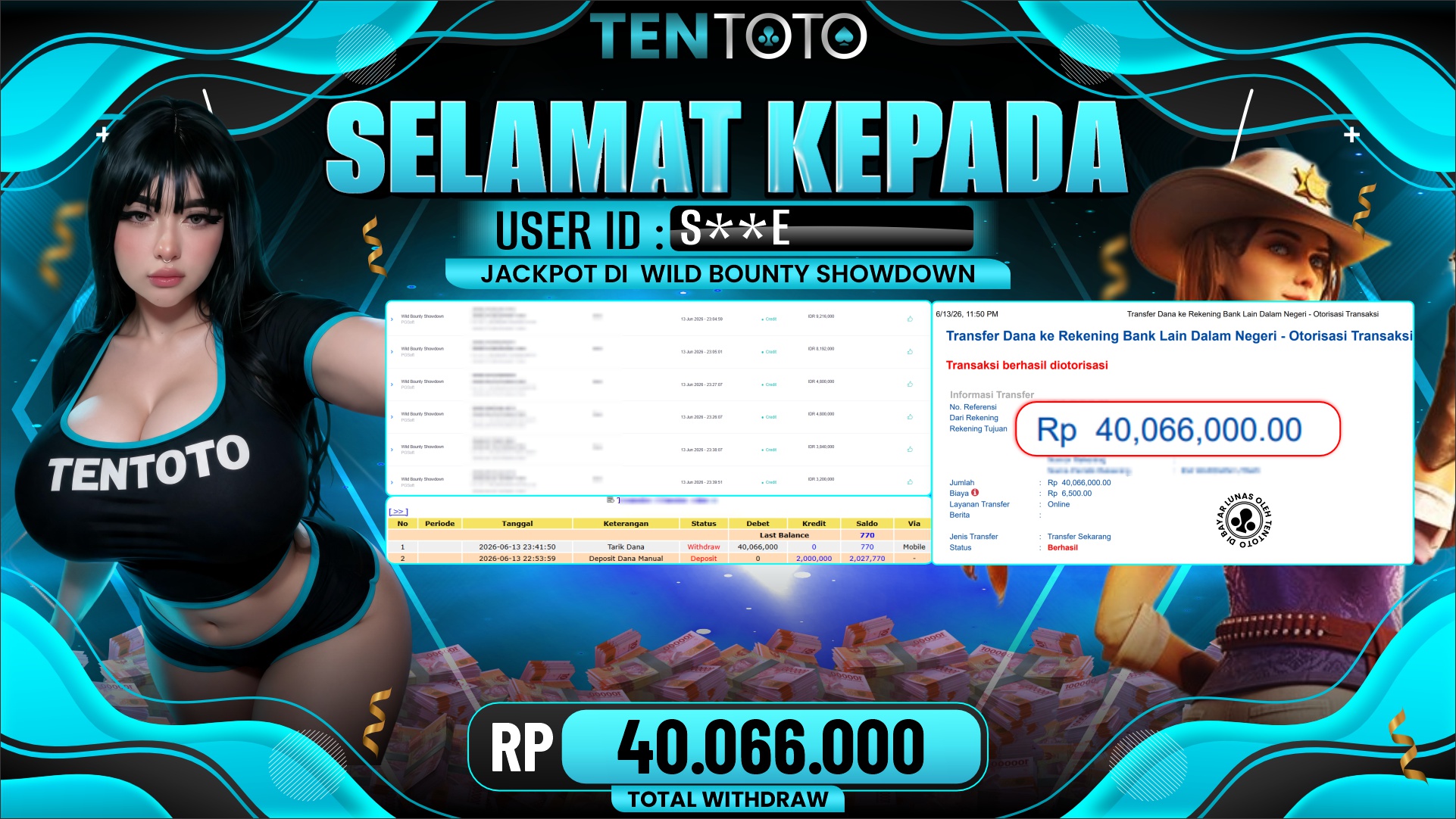 TENTOTO Wild Bounty Showdown Rp. 40.066.000,- LUNAS