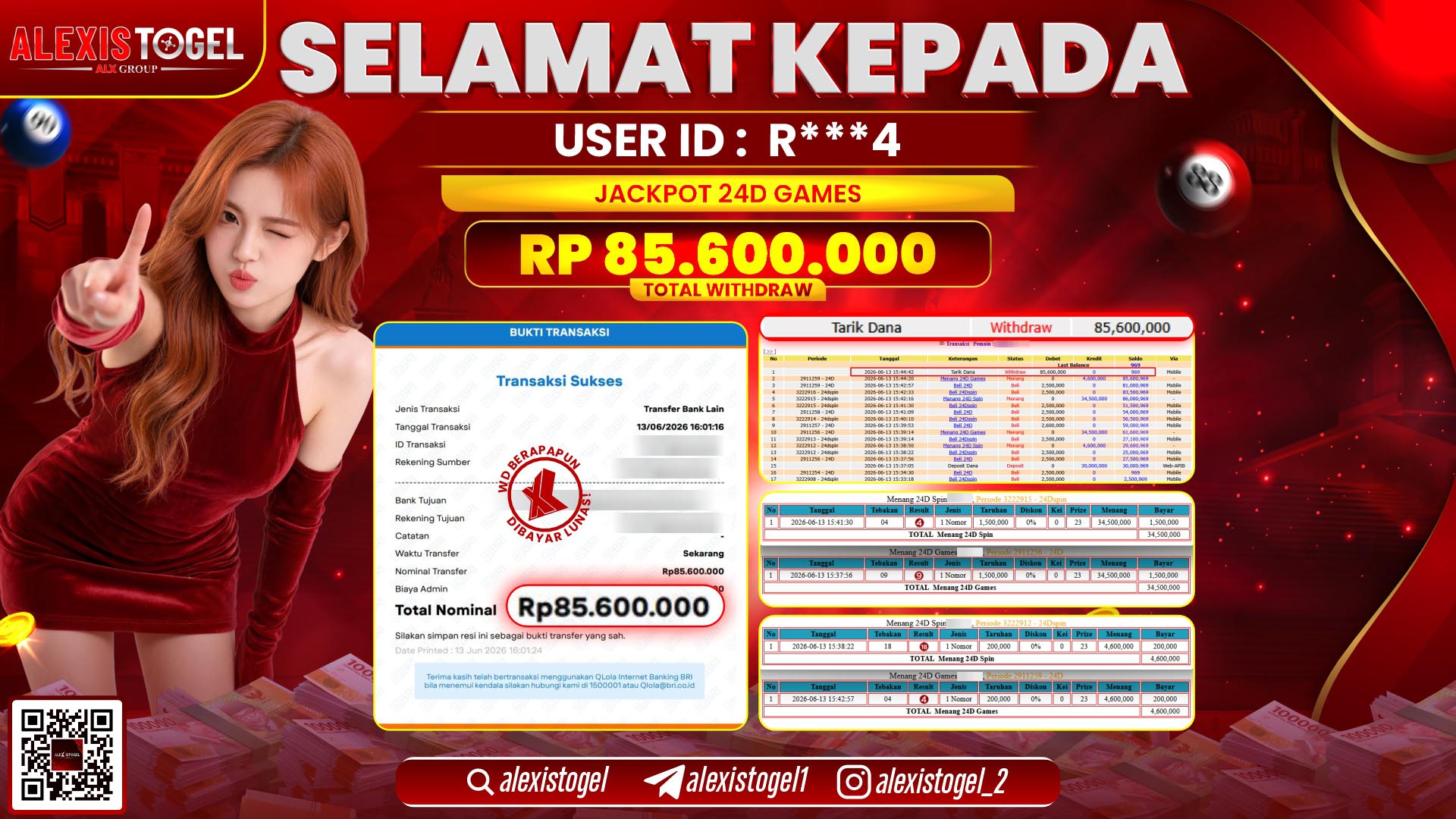 ALEXISTOGEL JACKPOT DI 24D GAMES RP.85.600.000,- LUNAS