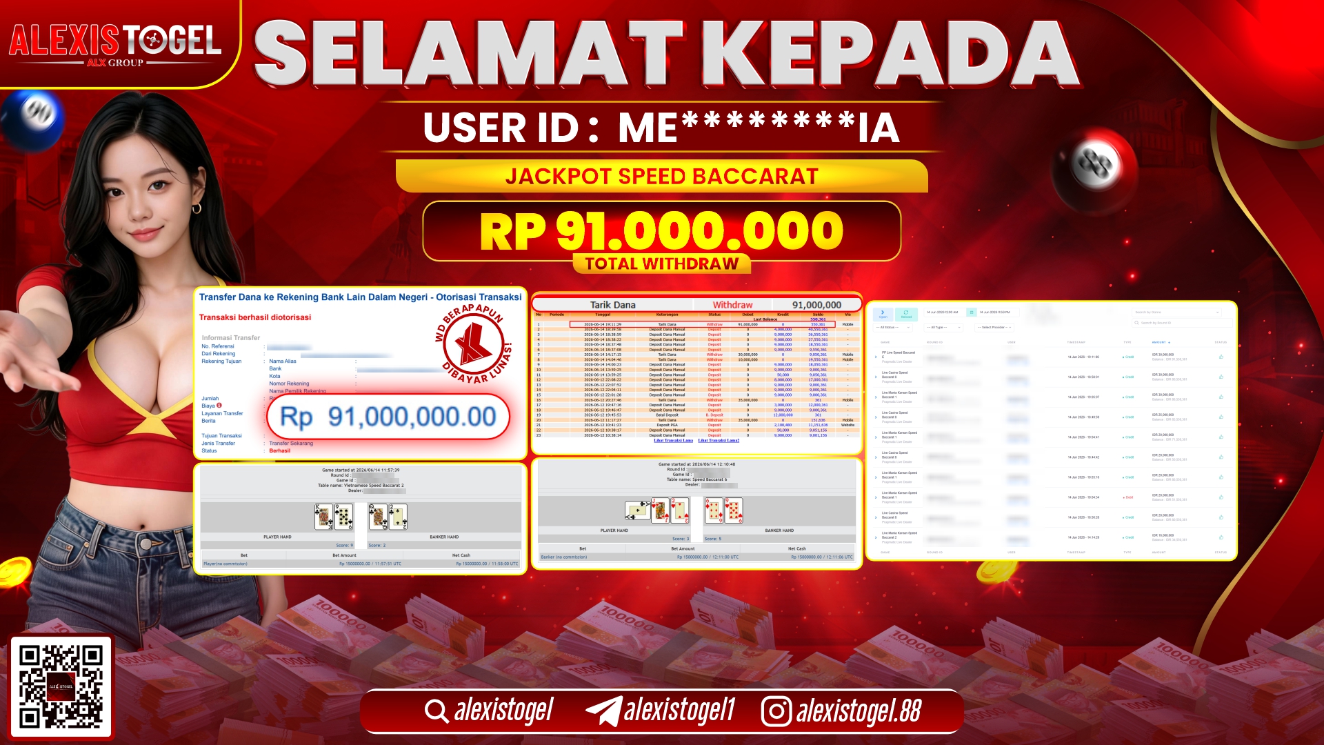 ALEXISTOGEL JACKPOT DI SPEED BACCARAT RP.91.000.000,- LUNAS