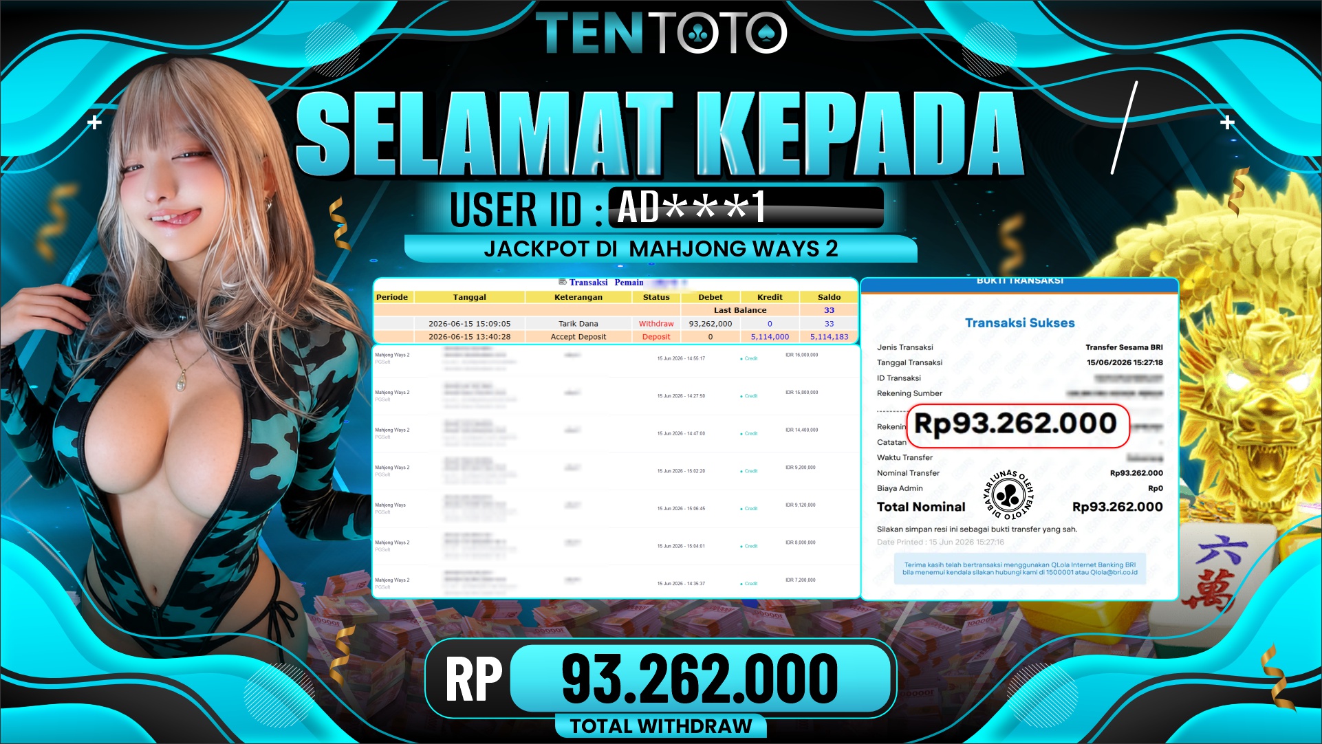 TENTOTO Mahjong Ways 2 Rp. 93.262.000,- LUNAS
