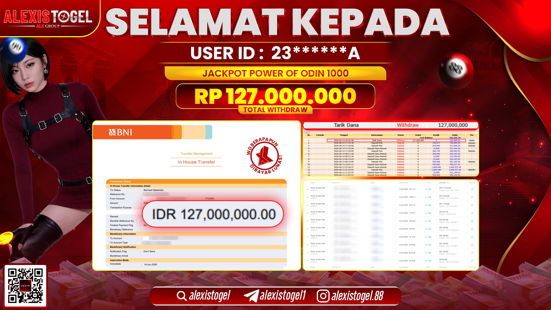 ALEXISTOGEL JACKPOT DI BACCARAT GAMES RP.164.000.000,- LUNAS