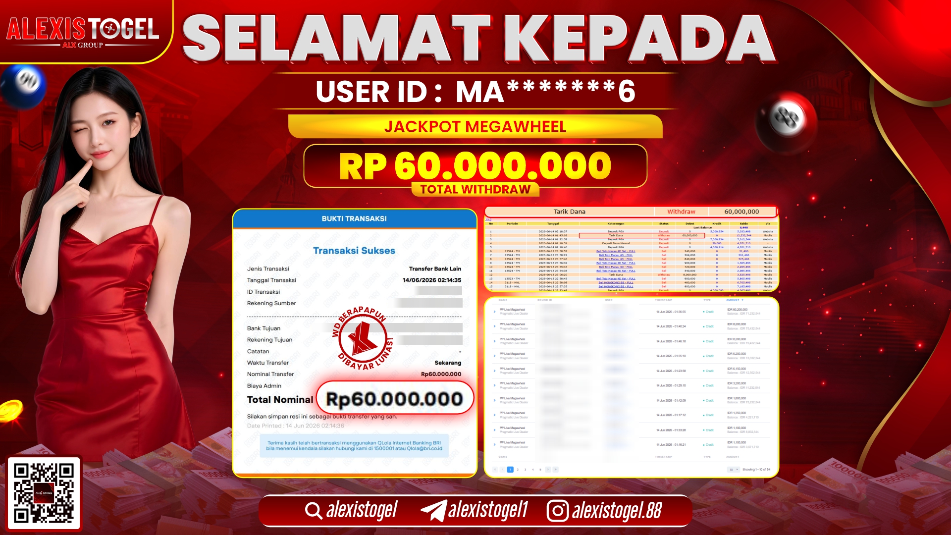 ALEXISTOGEL JACKPOT DI PP LIVE MEGAWHEEL RP.60.000.000,- LUNAS