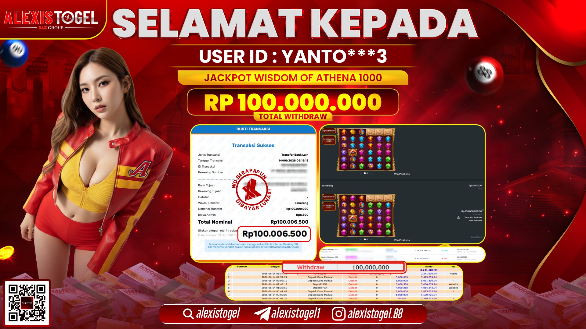 ALEXISTOGEL JACKPOT DI WISDOM OF ATHENA 1000 RP.100.000.000,- LUNAS