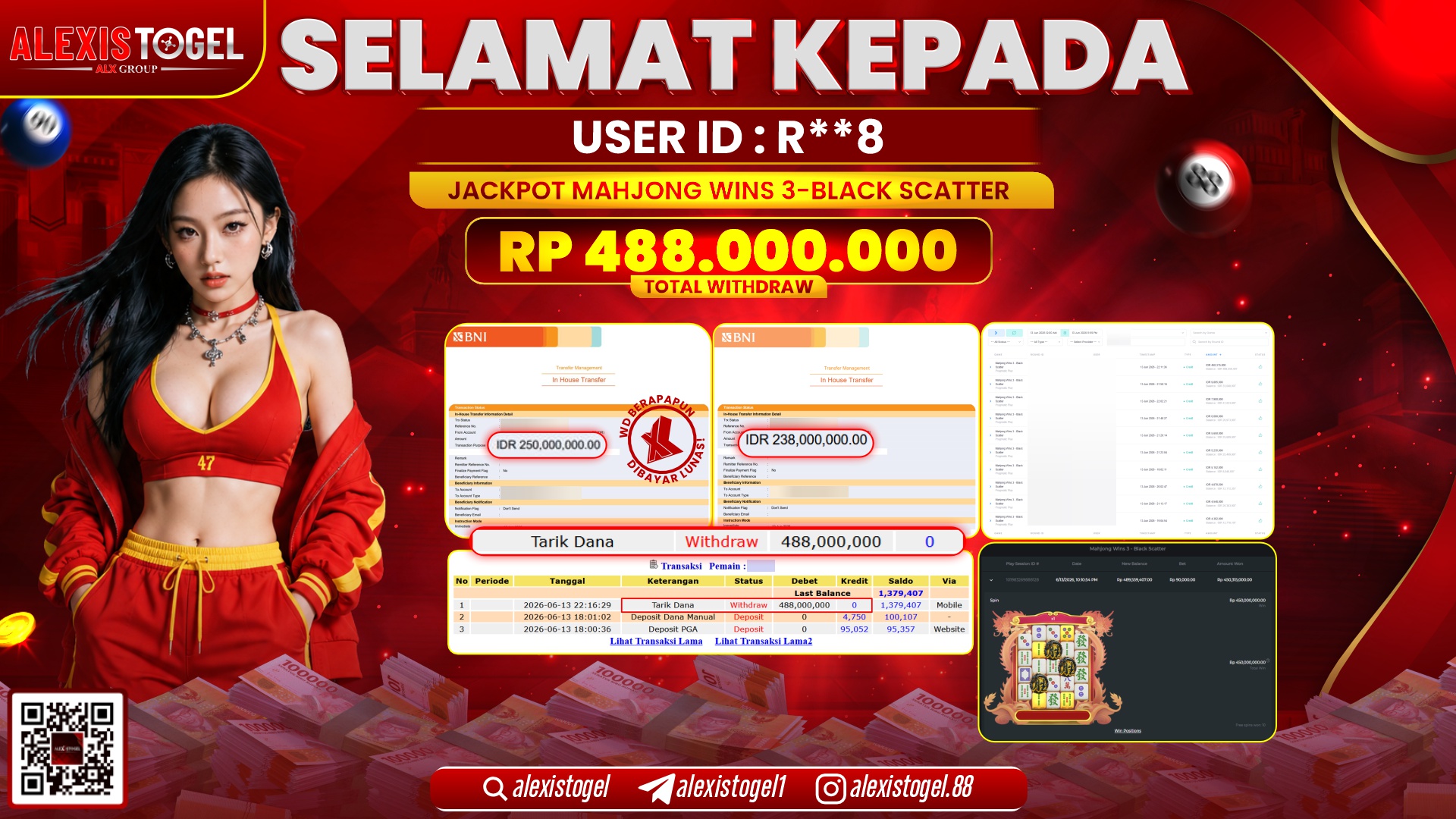 ALEXISTOGEL JACKPOT DI MAHJONG WINS 3-BLACK SCATTER RP.488.000.000,- LUNAS