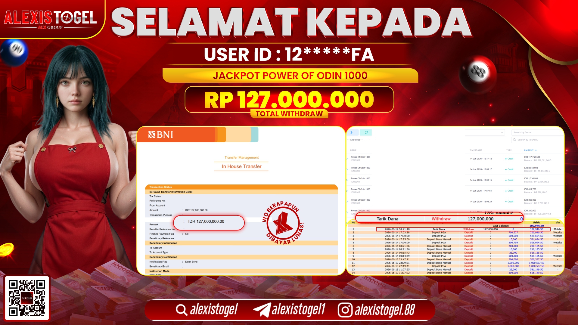 ALEXISTOGEL JACKPOT DI POWER OF ODIN 1000 RP.127.000.000,- LUNAS
