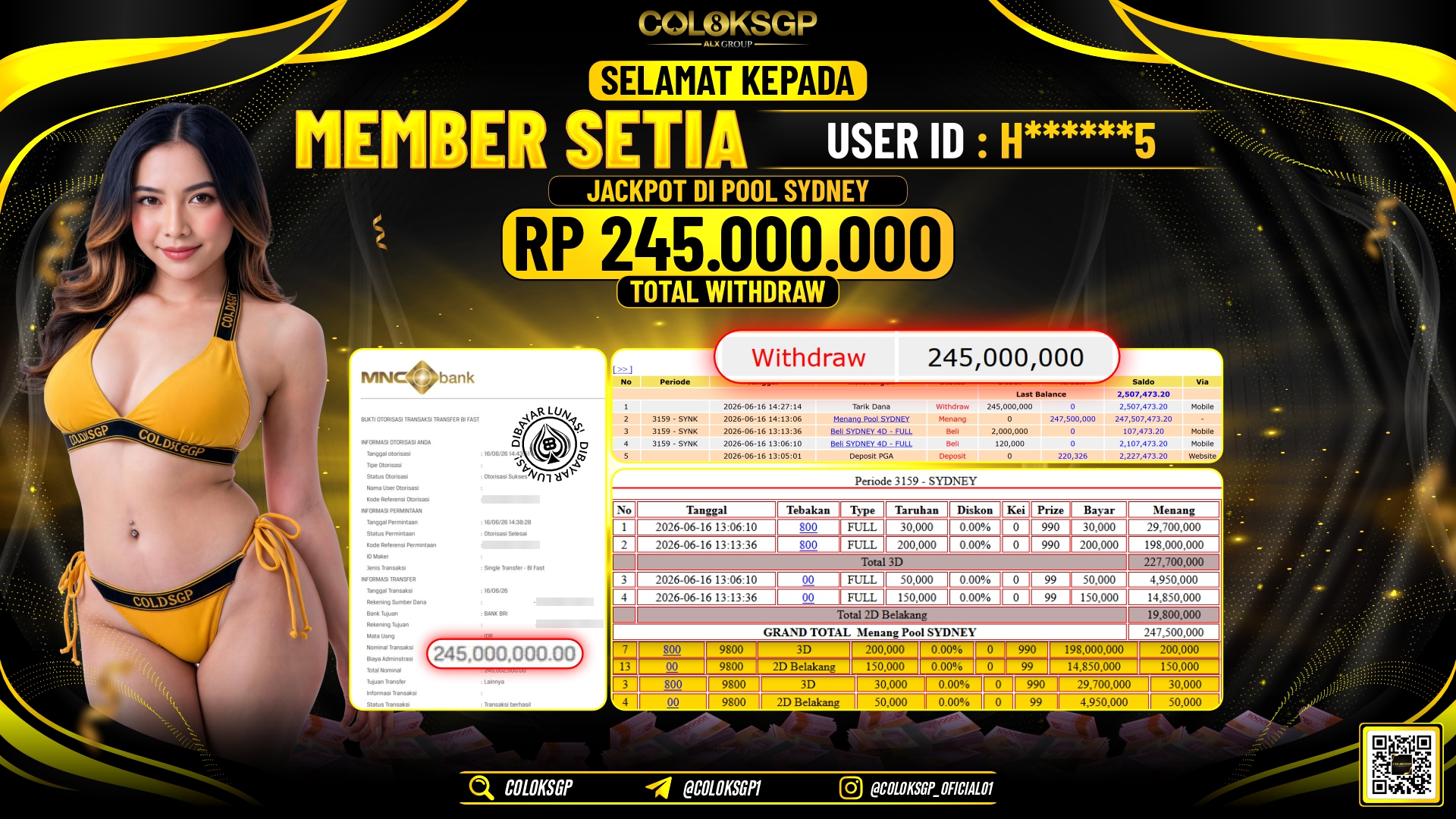 COLOKSGP JACKPOT POLLS - SYDNEY RP245.000.000,- LUNAS