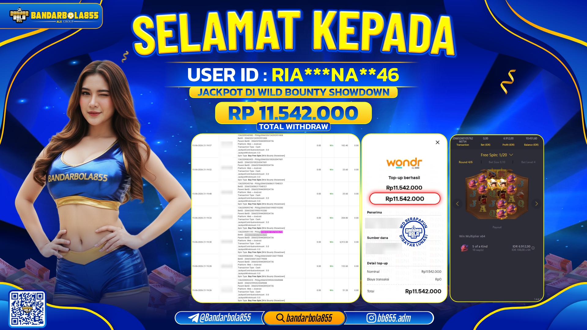 JACKPOT BANDARBOLA855 DI WILD BOUNTY SHOWDOWN Rp11.542.000, - LUNAS🎖