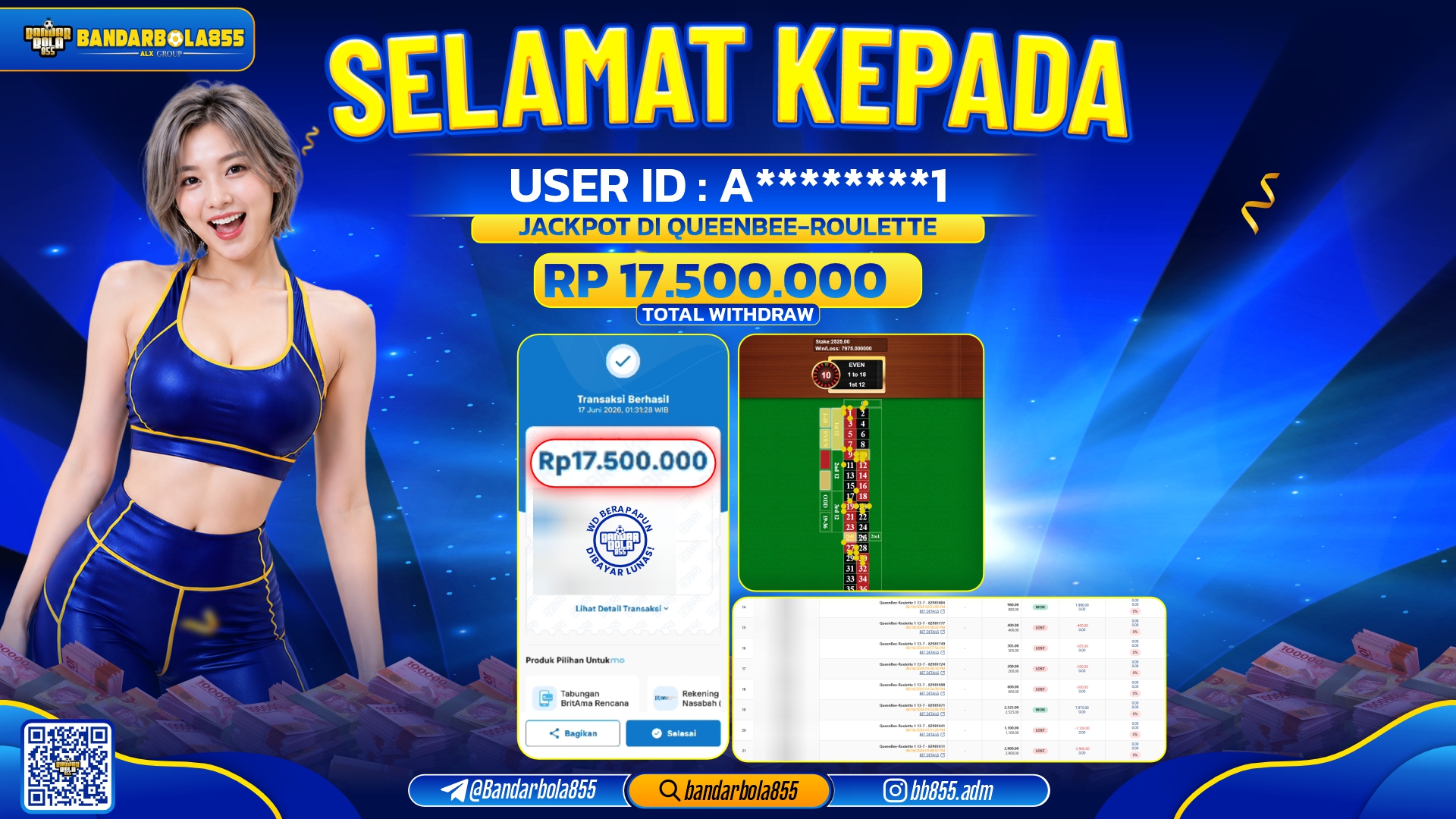 JACKPOT BANDARBOLA855 DI QUEENBEE ROULETTE Rp17.500.000, - LUNAS🎖