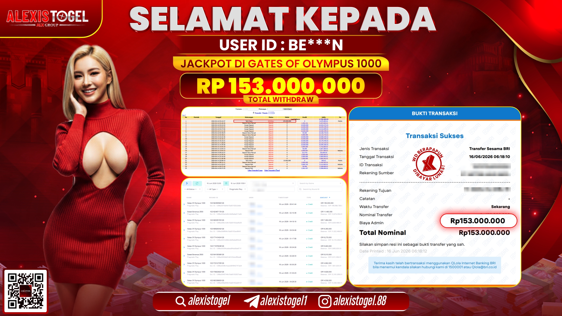 ALEXISTOGEL JACKPOT DI GATES OF OLYMPUS 1000 RP.153.000.000,- LUNAS