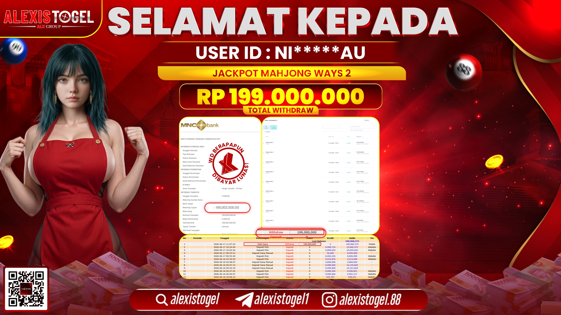 ALEXISTOGEL JACKPOT DI MAHJONG WAYS 2 RP.199.000.000,- LUNAS