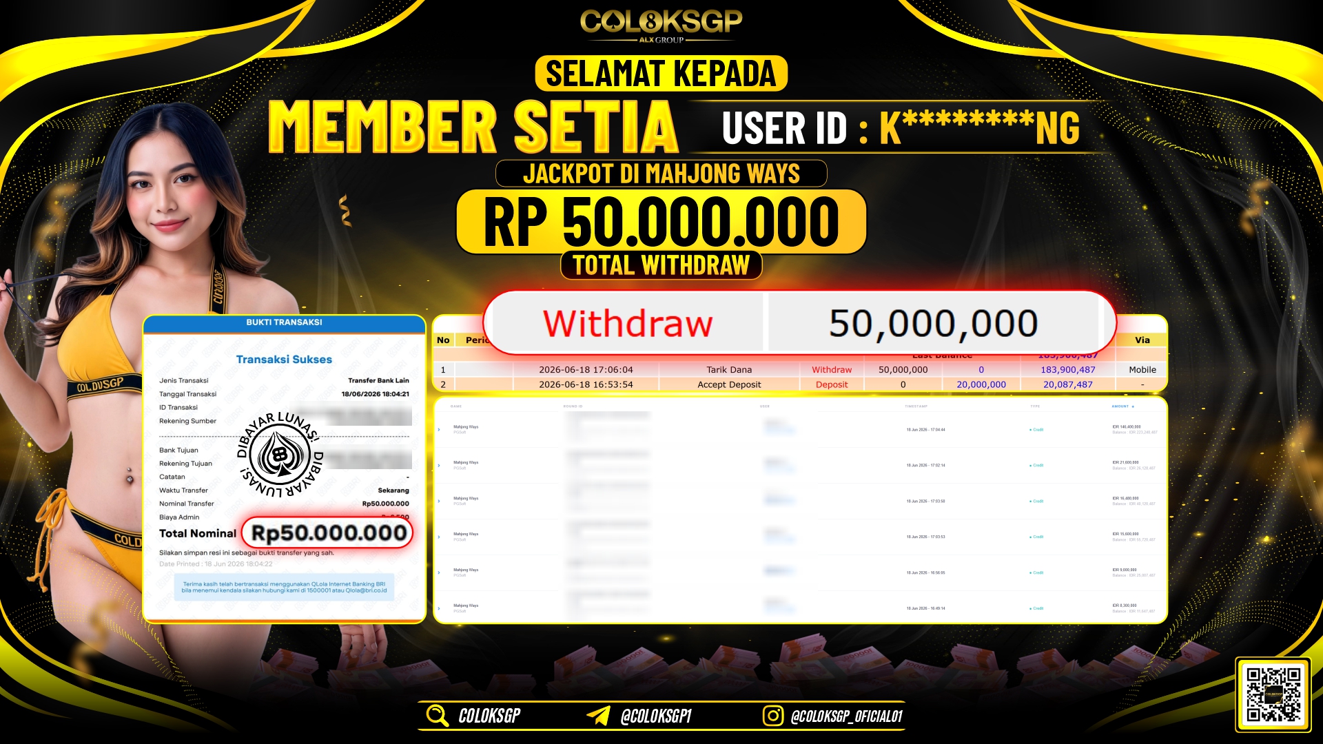 COLOKSGP JACKPOT PGSOFT - MAHJONG WAYS RP50.000.000,- LUNAS