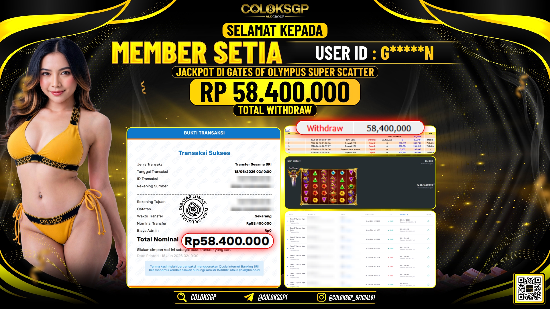 COLOKSGP JACKPOT PRAGMATIC PLAY - GATES OF OLYMPUS SUPER SCATTER RP58.400.000,- LUNAS