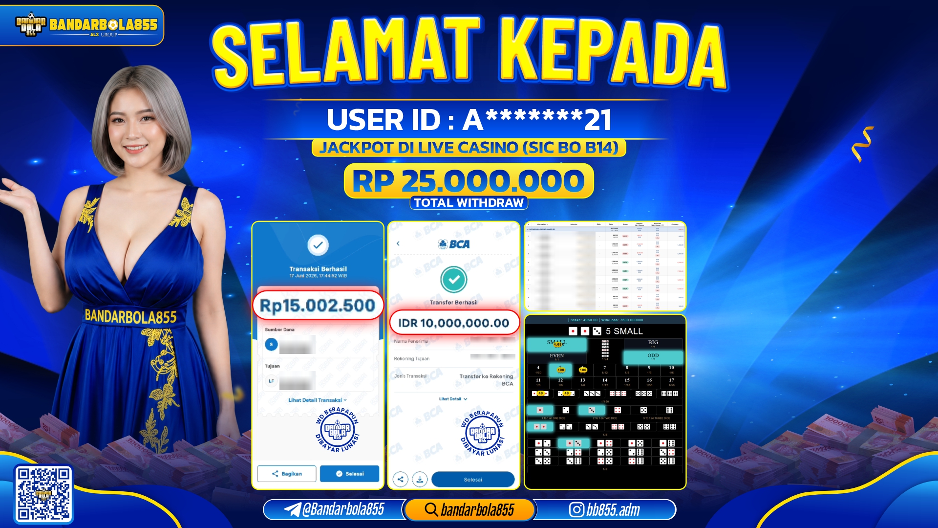 JACKPOT BANDARBOLA855 DI LIVE CASINO SIC BO Rp25.000.000, - LUNAS🎖