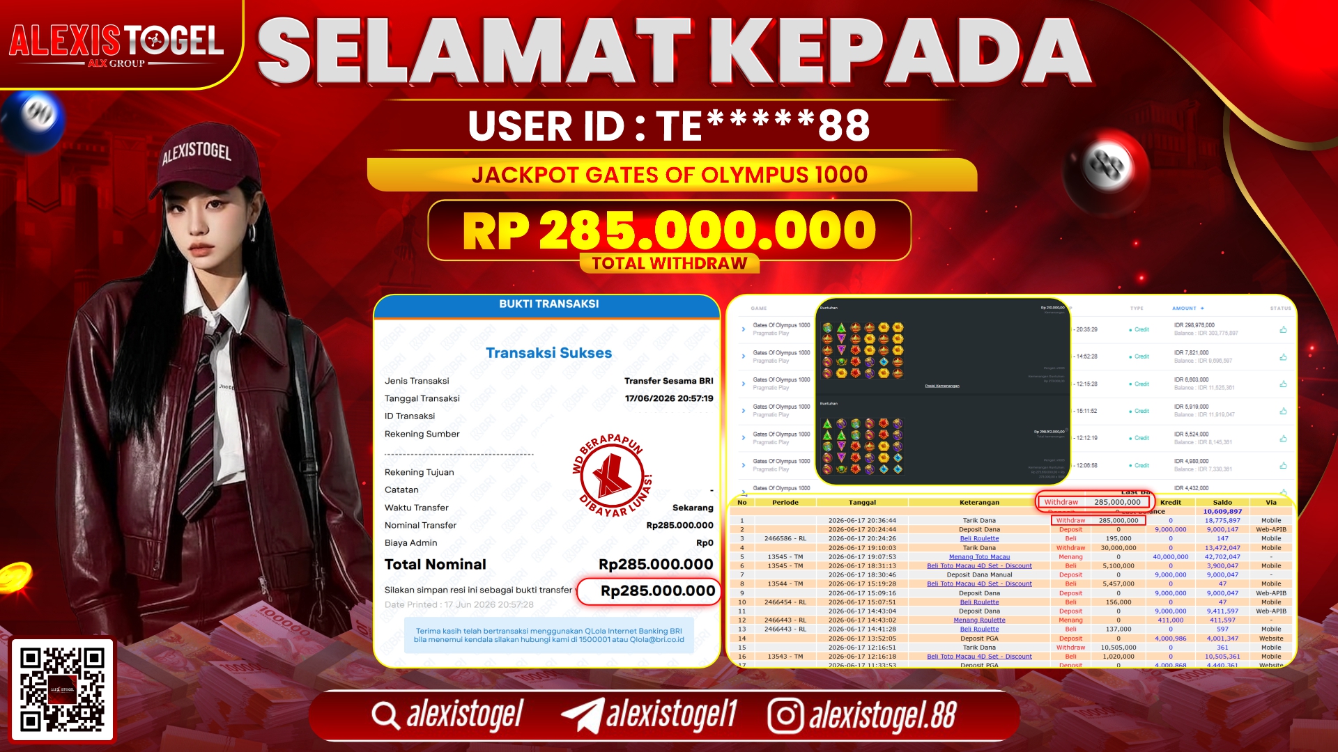 ALEXISTOGEL JACKPOT DI GATES OF OLYMPUS 1000 RP.285.000.000,- LUNAS