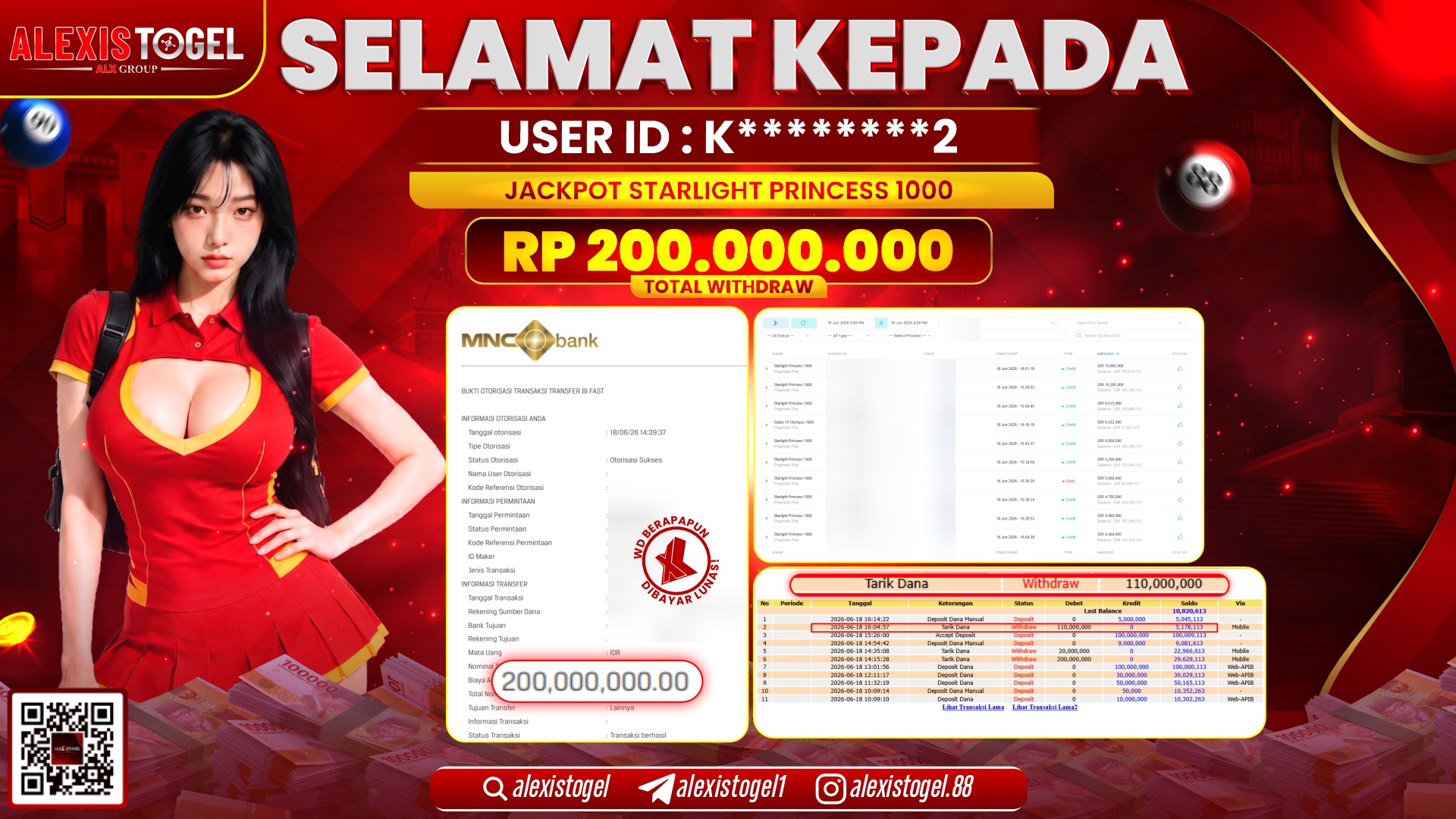 ALEXISTOGEL JACKPOT DI STARLIGHT PRINCESS 1000 RP.200.000.000,- LUNAS